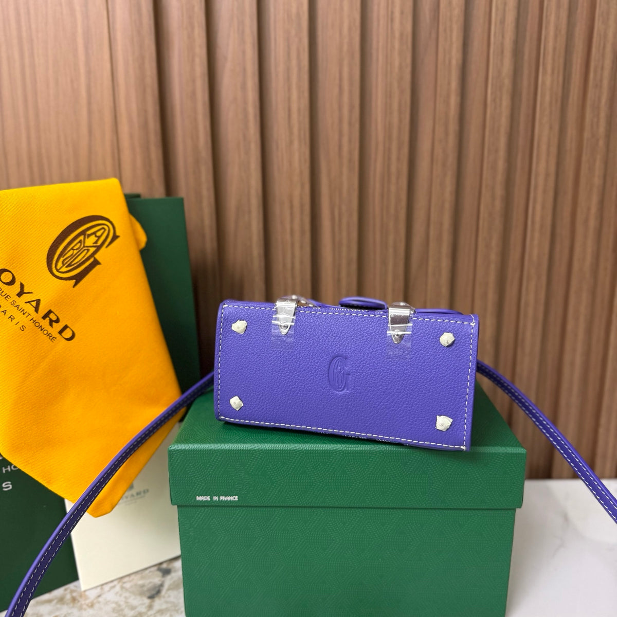 Goyard Saïgon Mini – Azul con Asa de Madera