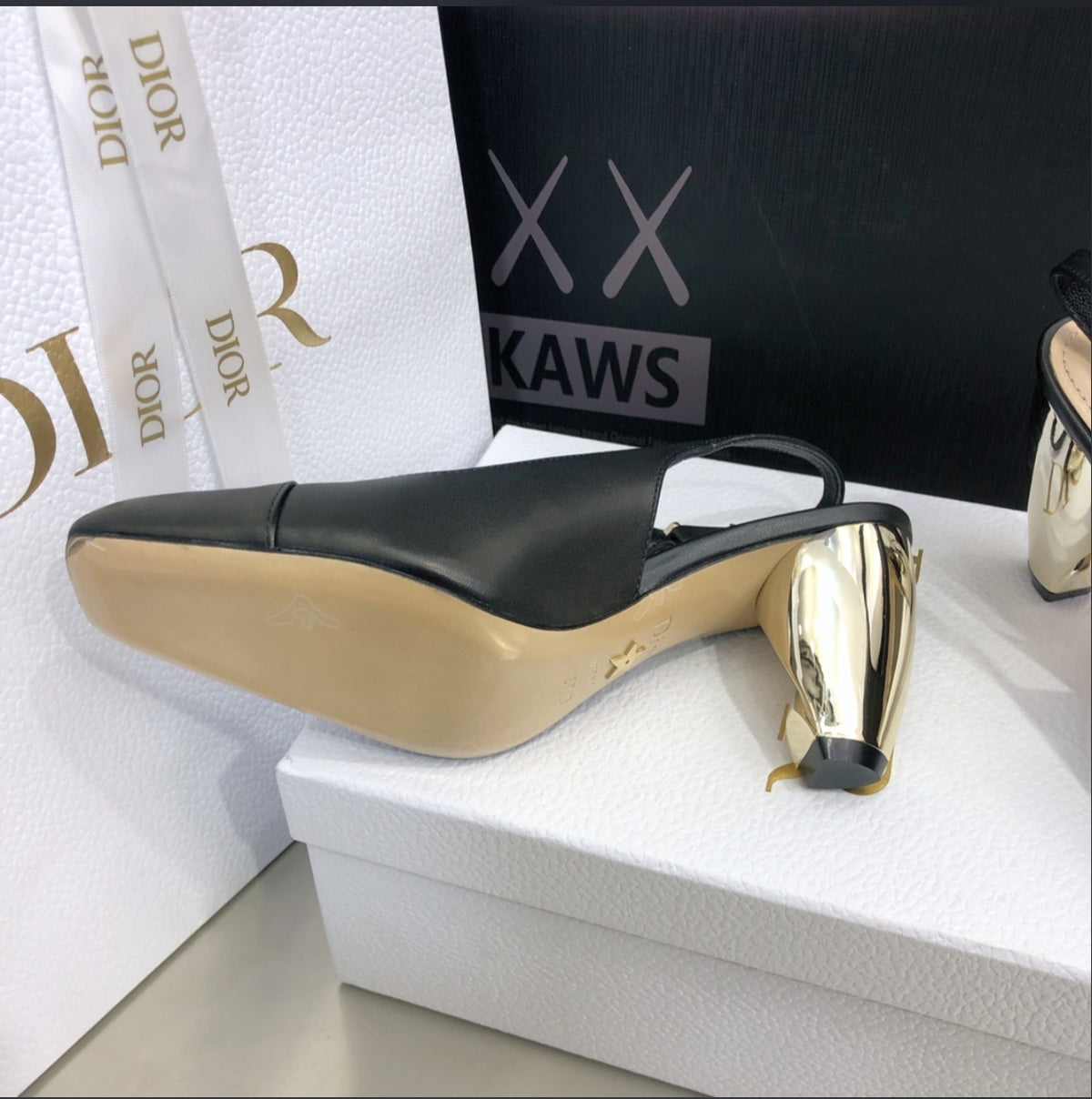 Dior Black Slingback Pump – Sculptural Gold Heel