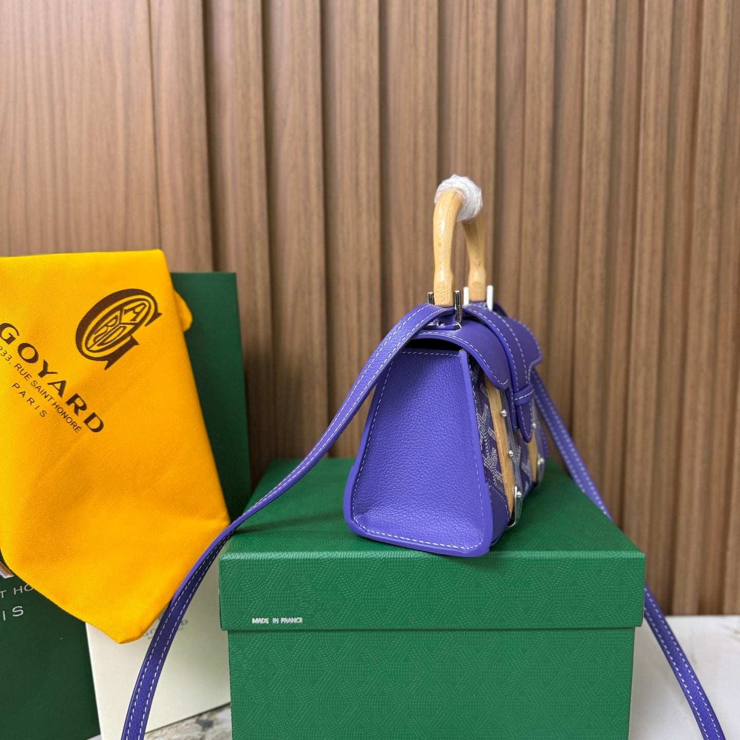 Goyard Saïgon Mini – Azul con Asa de Madera