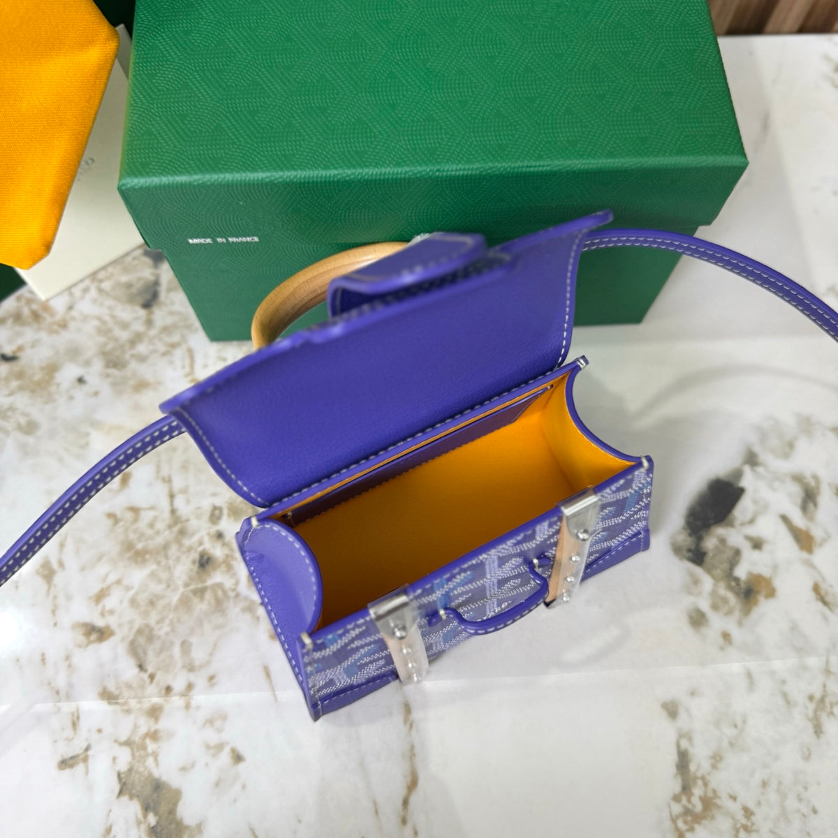 Goyard Saïgon Mini – Azul con Asa de Madera