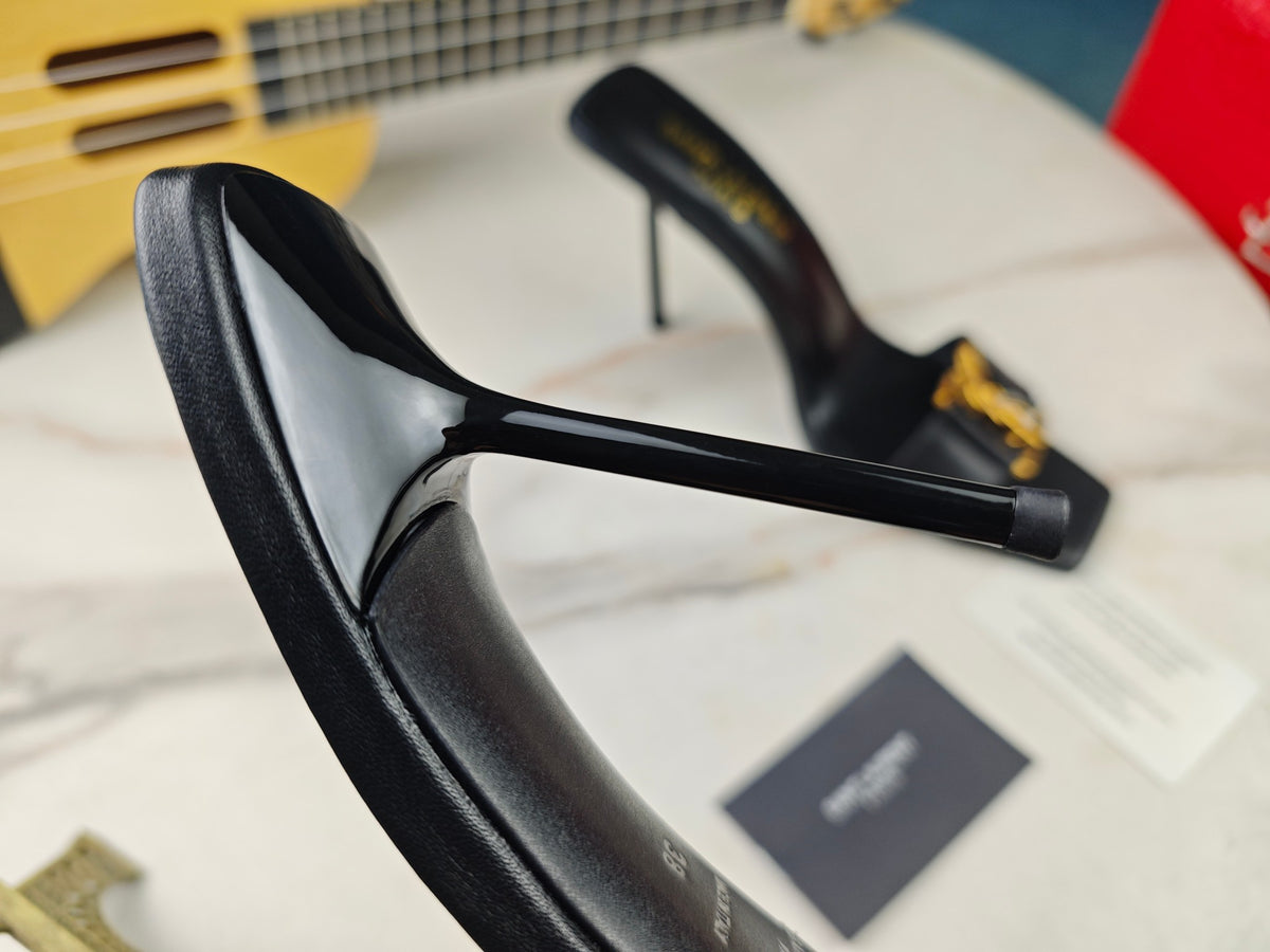 SAINT LAURENT CASSANDRE MULES – BLACK / GOLD