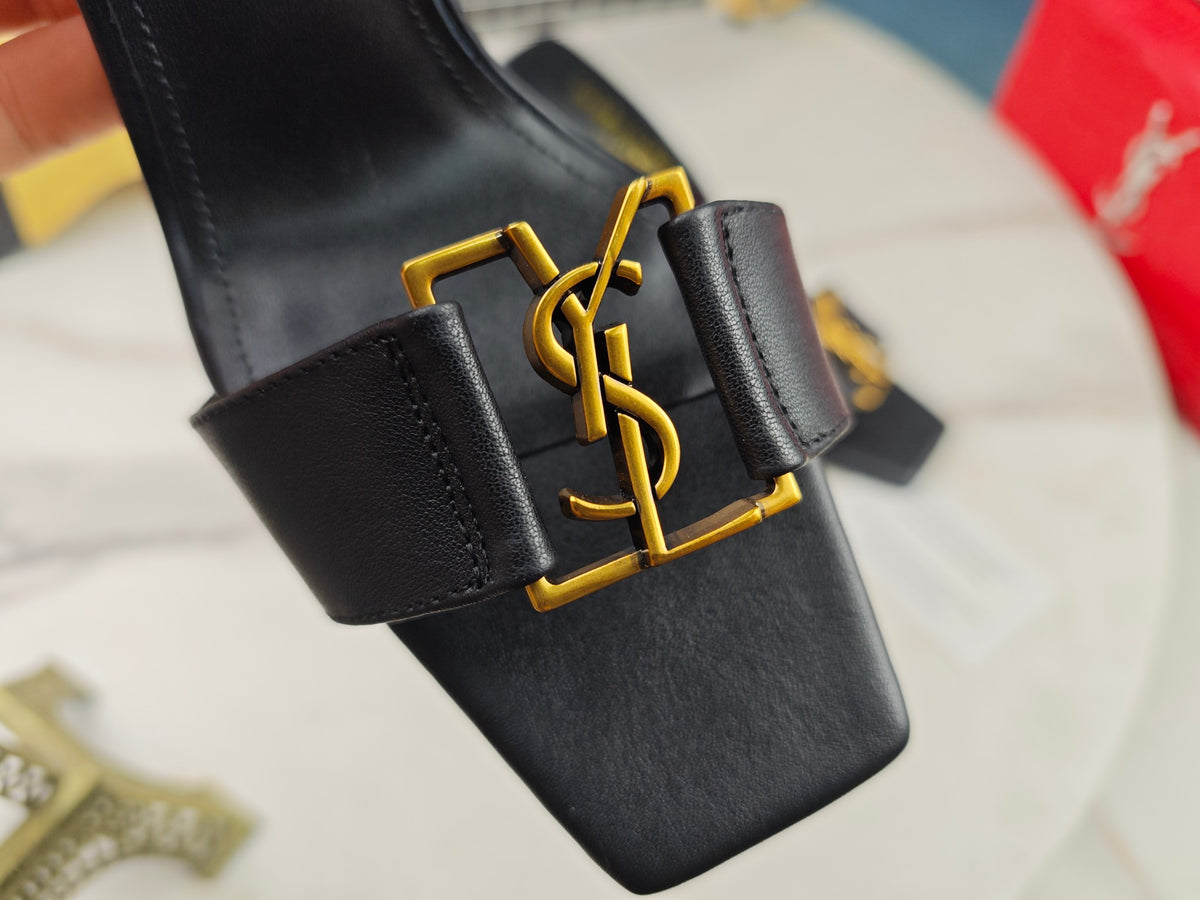 SAINT LAURENT CASSANDRE MULES – BLACK / GOLD
