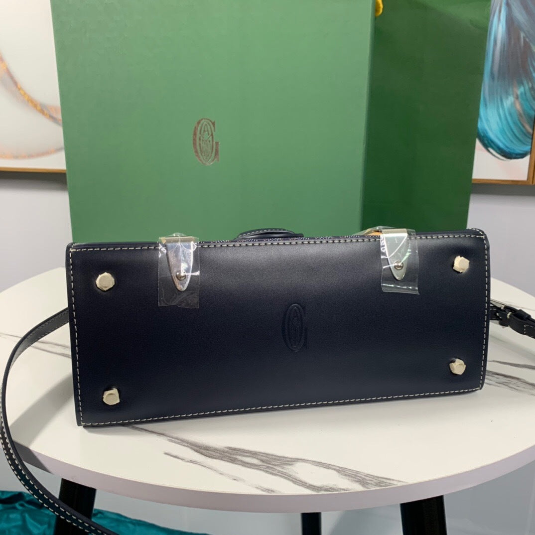 Goyard Saïgon Structuré – Azul marino con asa de madera