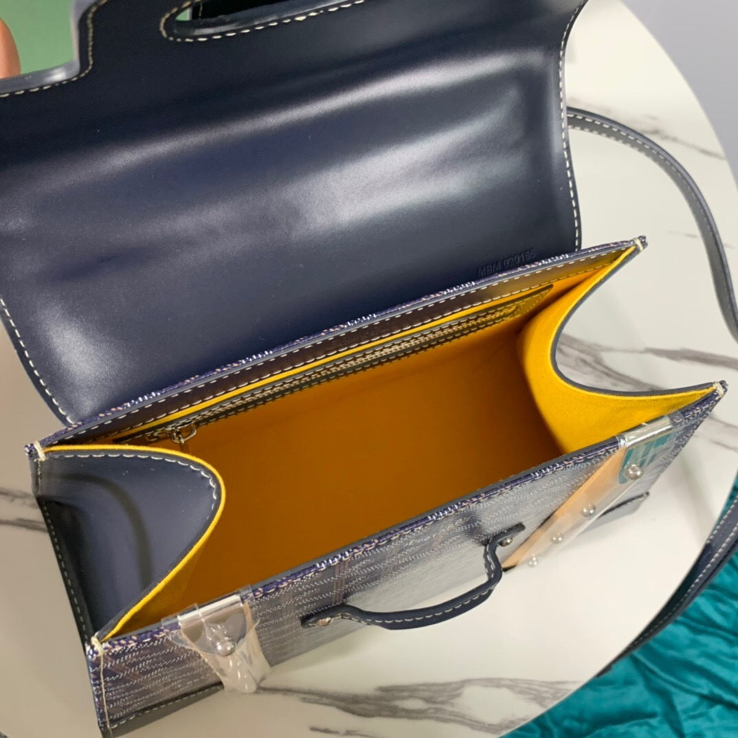 Goyard Saïgon Structuré – Azul marino con asa de madera