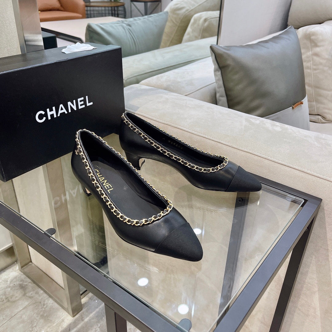 Chanel Chain-Trim Cap-Toe Pumps