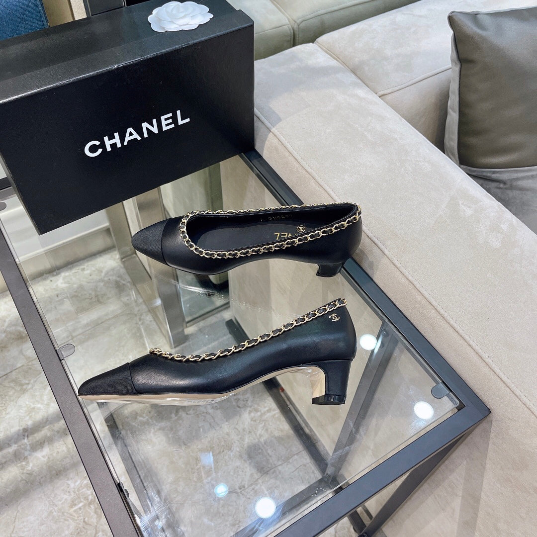 Chanel Chain-Trim Cap-Toe Pumps