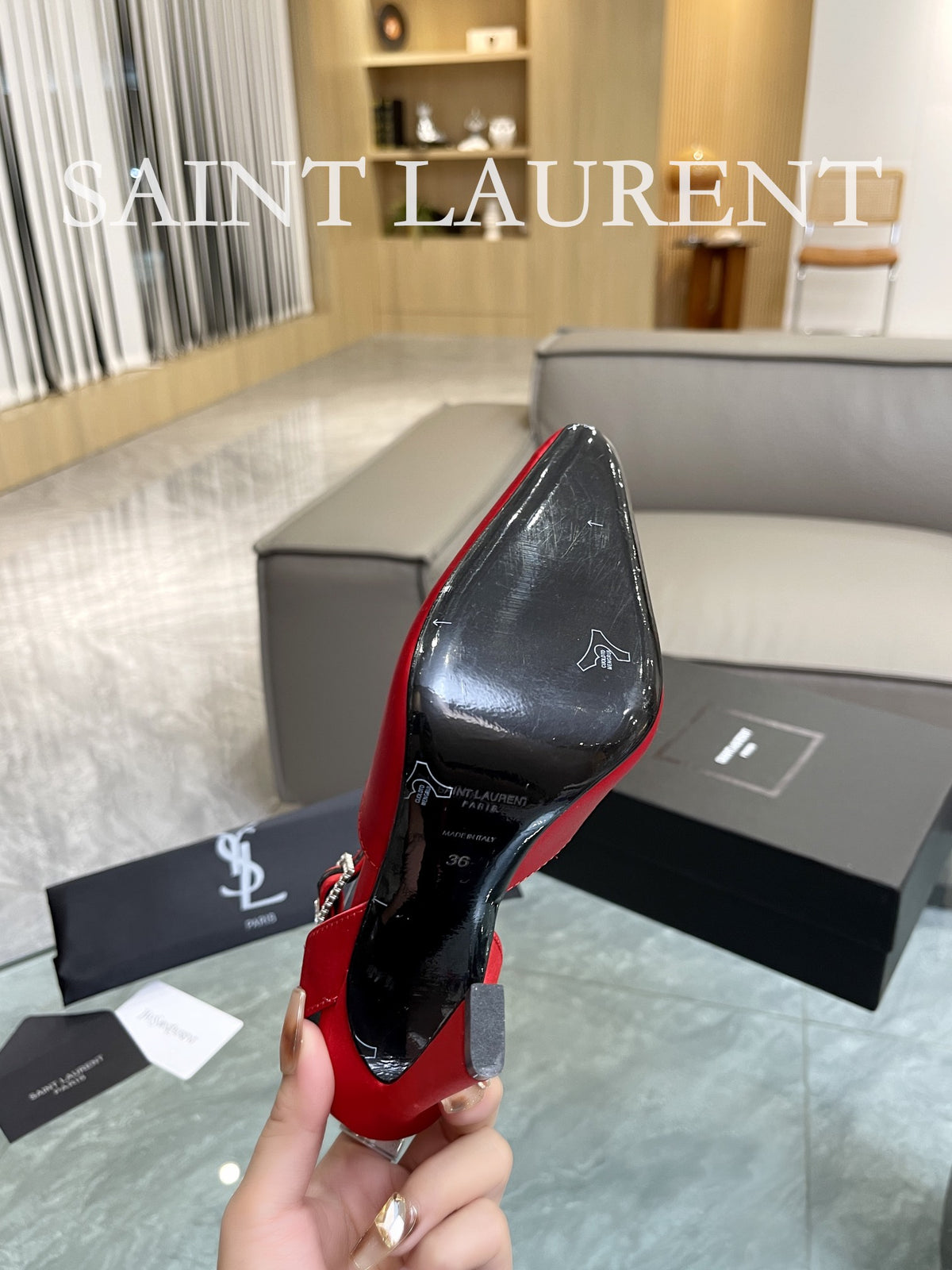 SAINT LAURENT Crystal Buckle Ankle-Strap Pumps