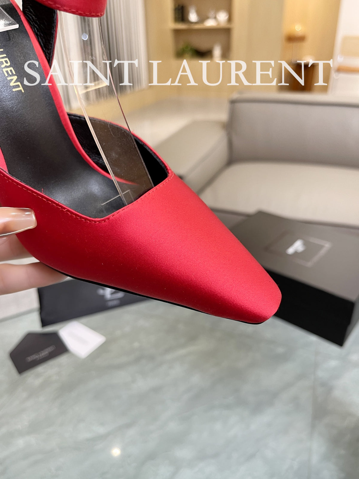 SAINT LAURENT Crystal Buckle Ankle-Strap Pumps