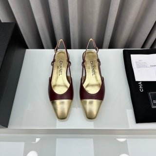 CHANEL Two-Tone Slingback Burgundy & Gold