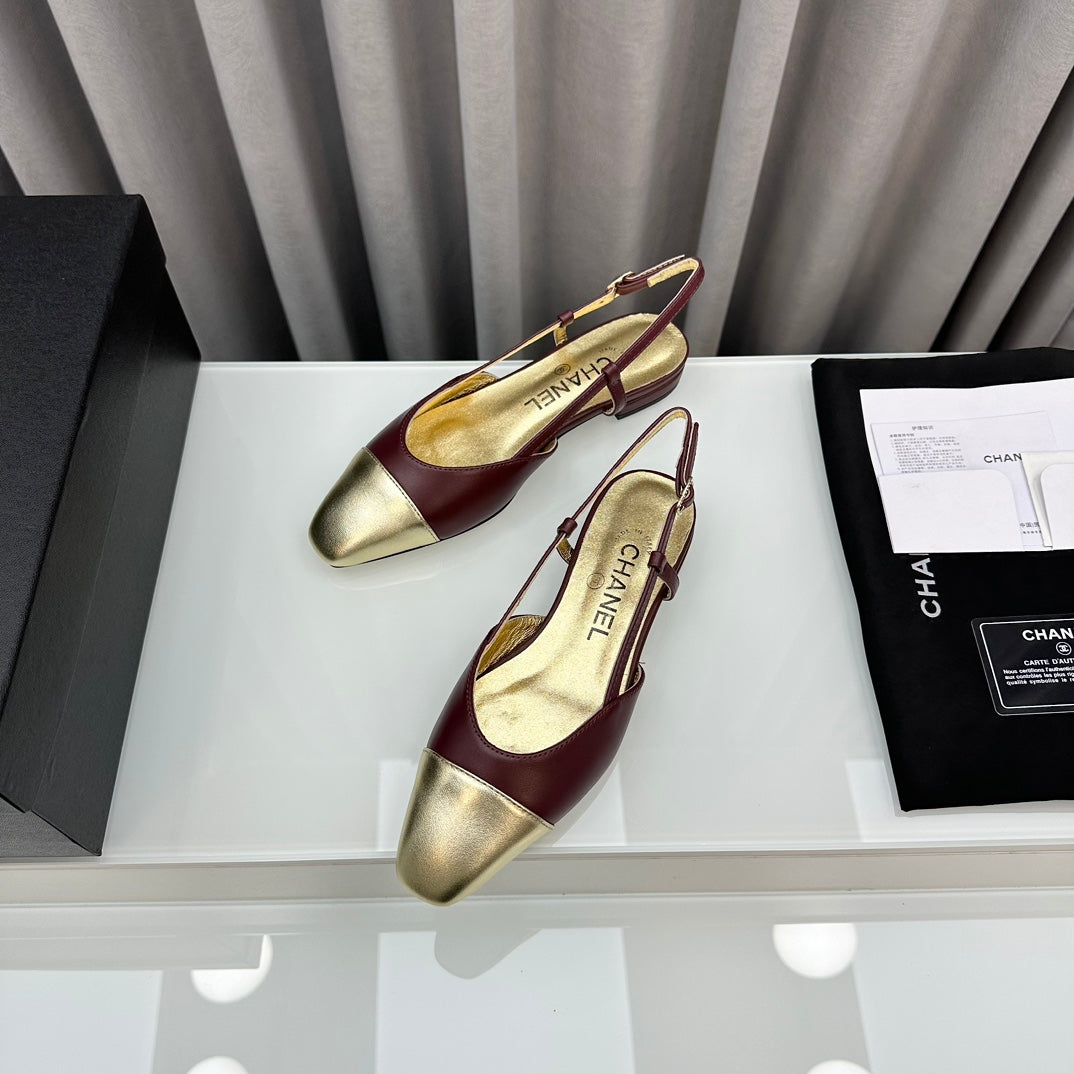 CHANEL Two-Tone Slingback Burgundy & Gold