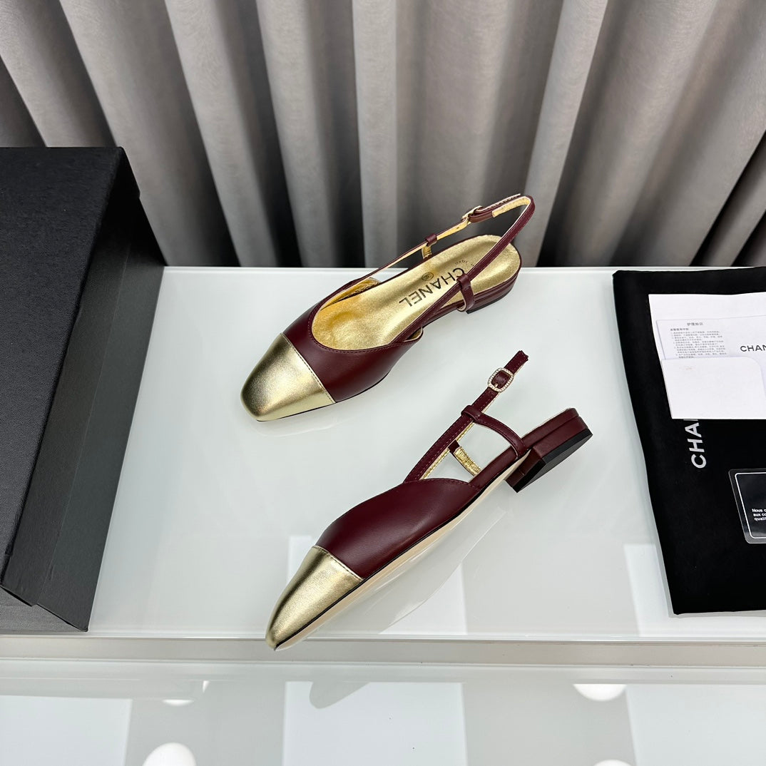 CHANEL Two-Tone Slingback Burgundy & Gold