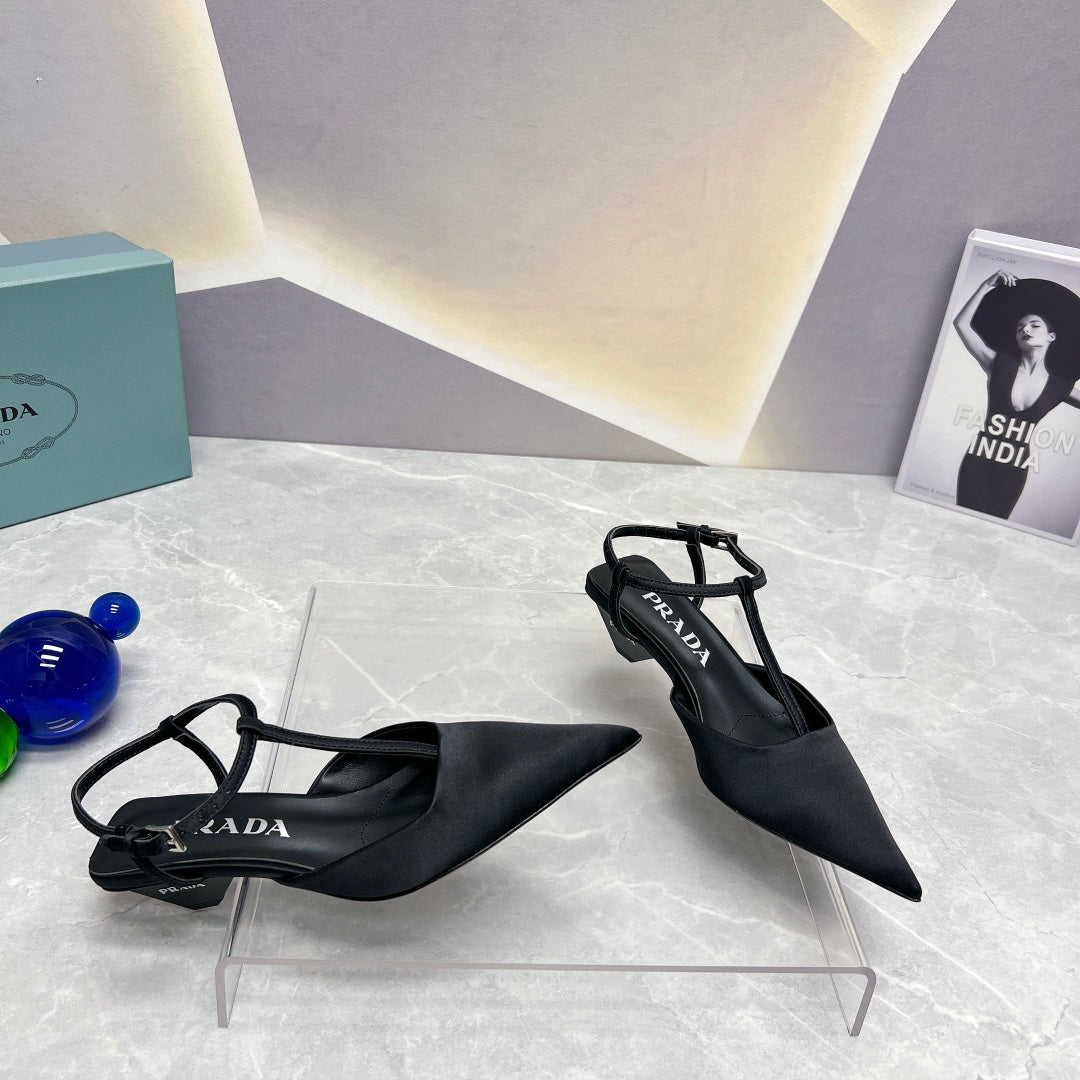 PRADA POINTED-TOE ANKLE-STRAP PUMPS – BLACK