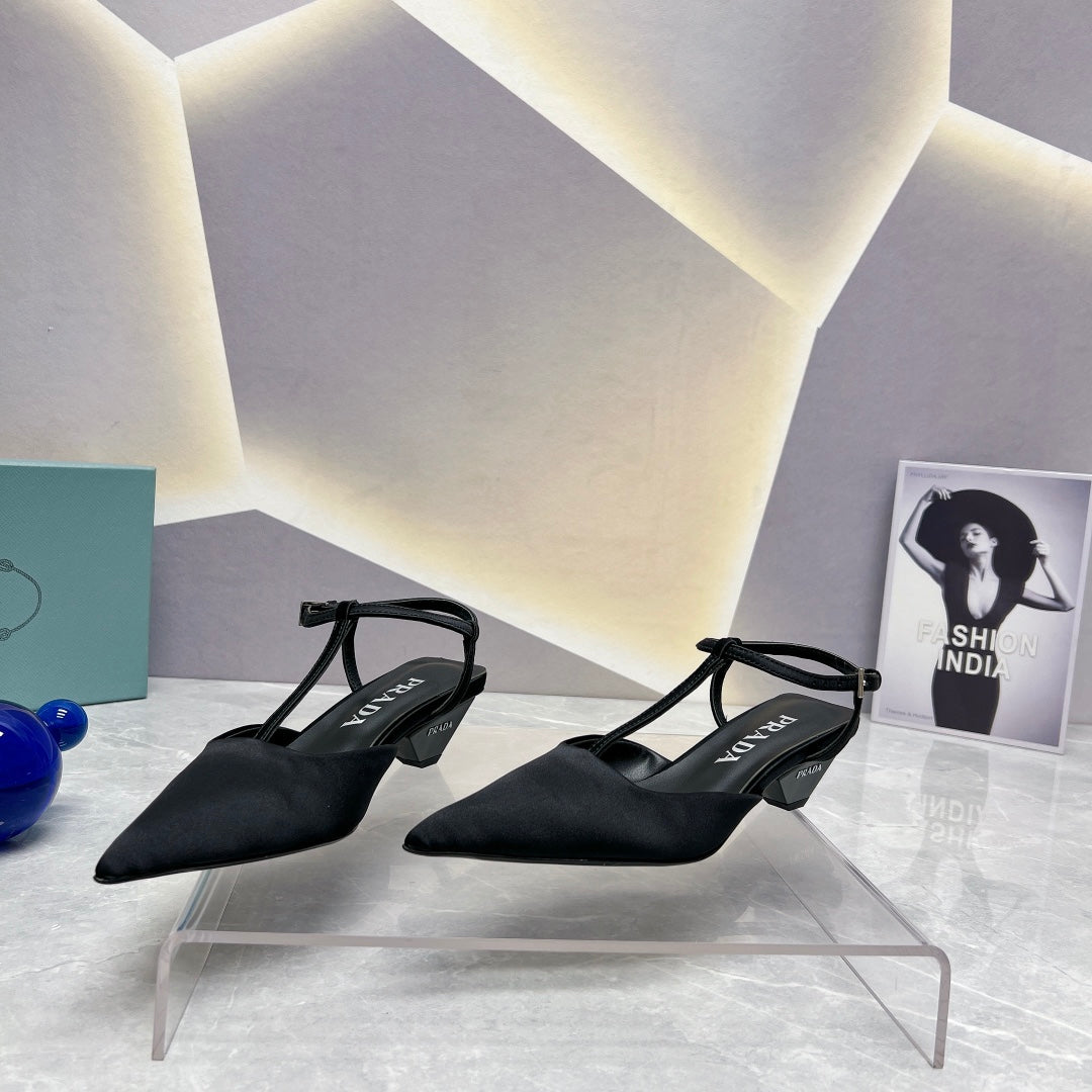 PRADA POINTED-TOE ANKLE-STRAP PUMPS – BLACK
