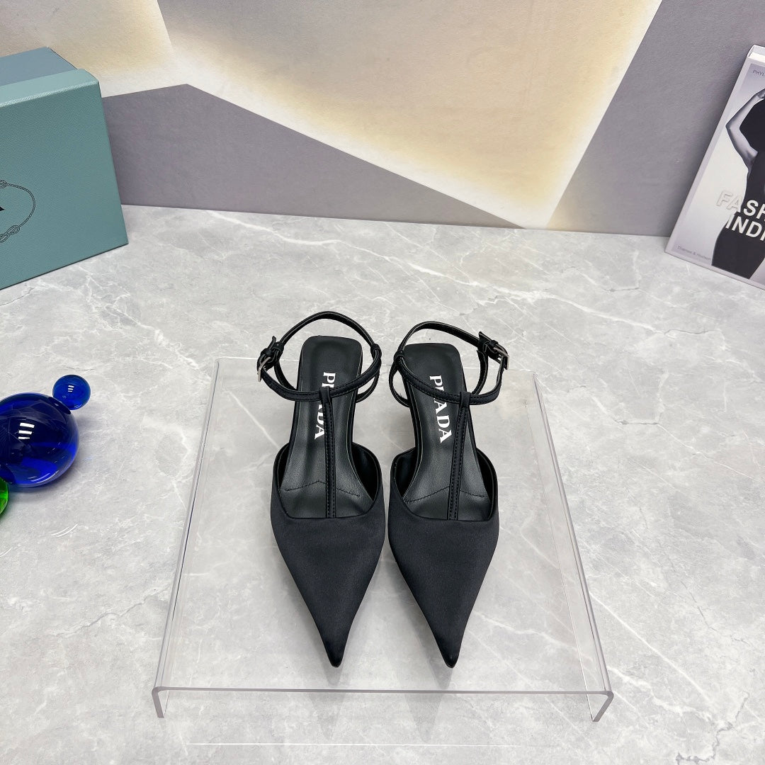 PRADA POINTED-TOE ANKLE-STRAP PUMPS – BLACK