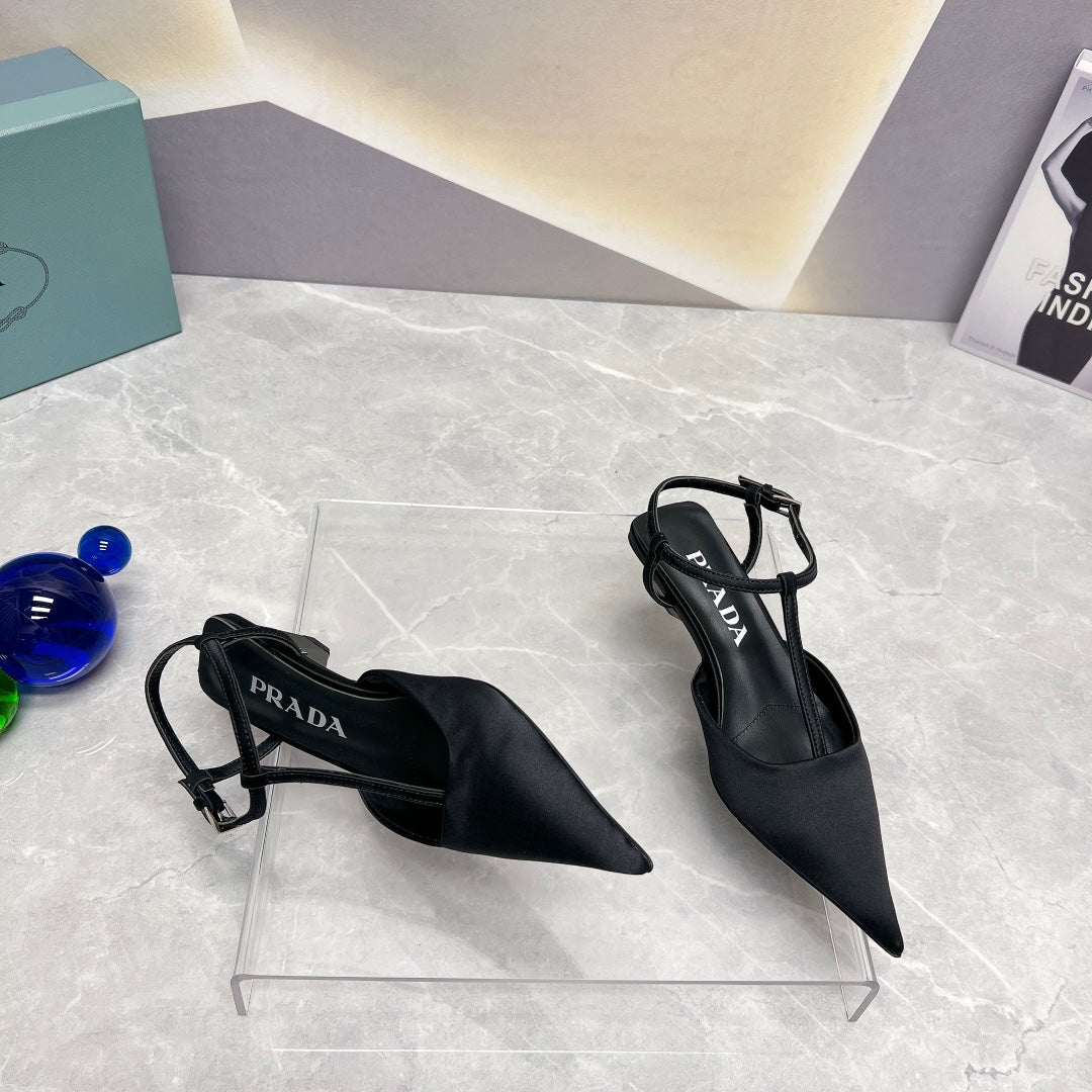 PRADA POINTED-TOE ANKLE-STRAP PUMPS – BLACK