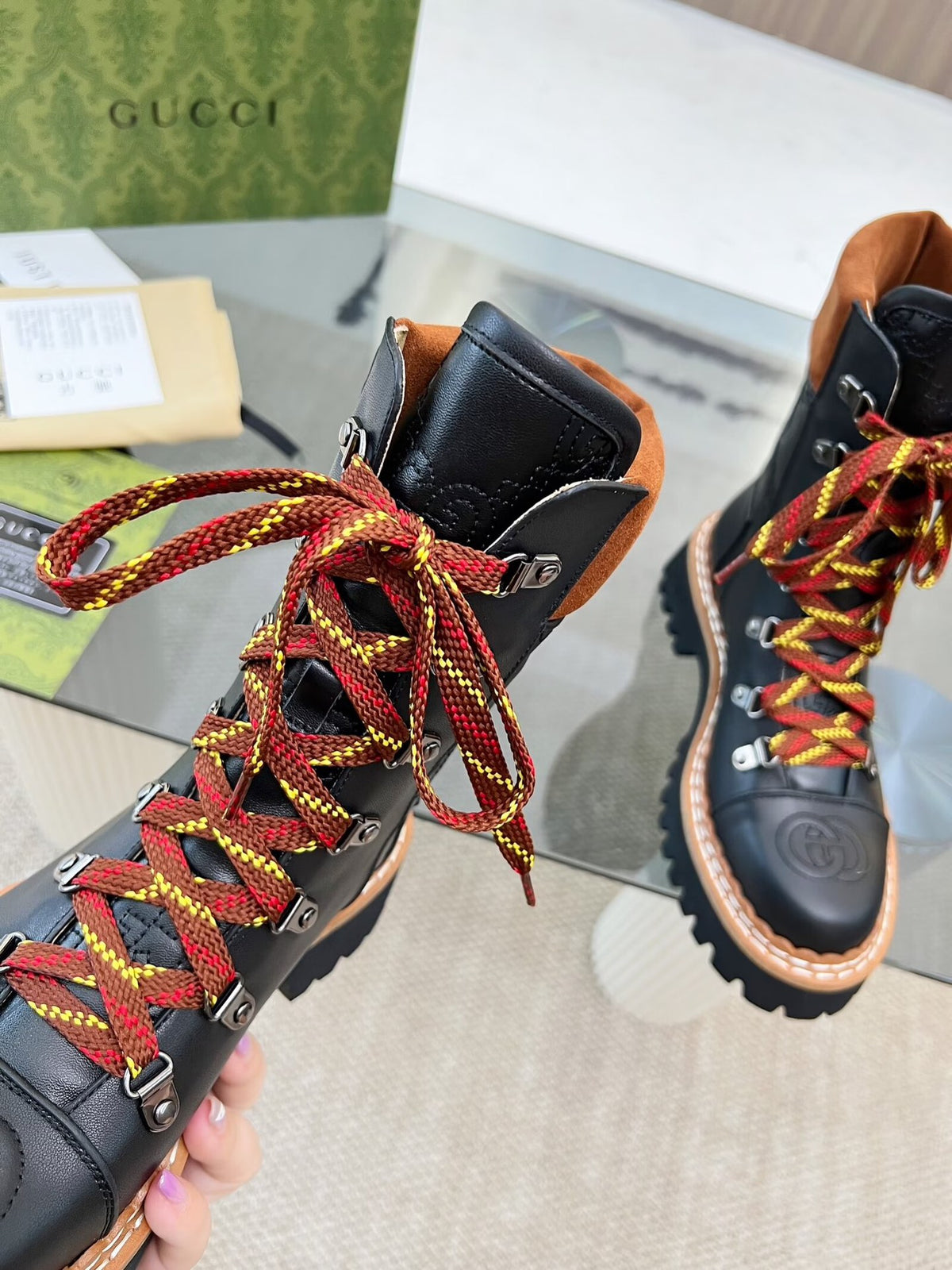 GUCCI INTERLOCKING G HIKING BOOTS – BLACK / BROWN