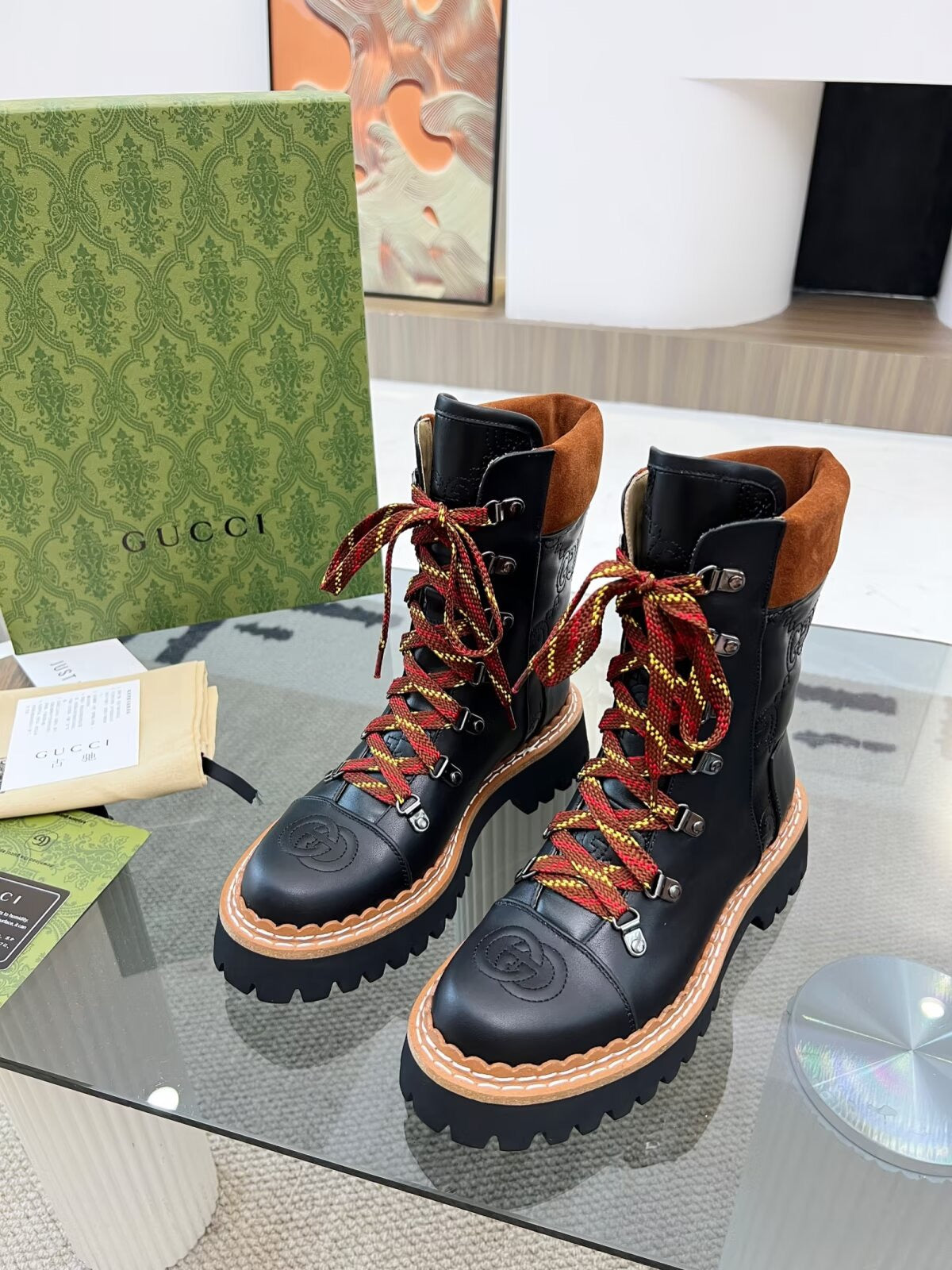 GUCCI INTERLOCKING G HIKING BOOTS – BLACK / BROWN