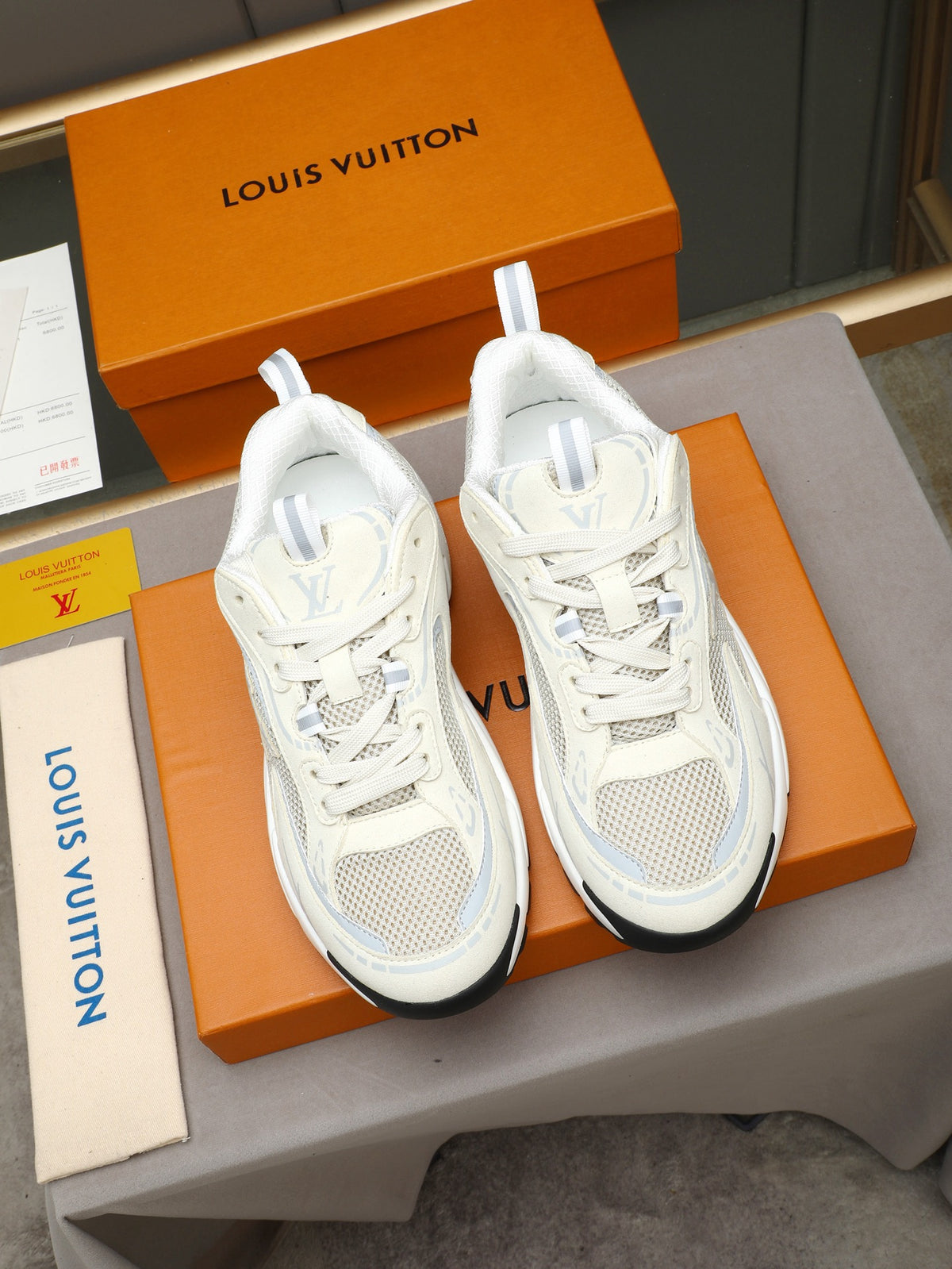 LV Runner Tatic Sneaker (White/Off-white and grey)