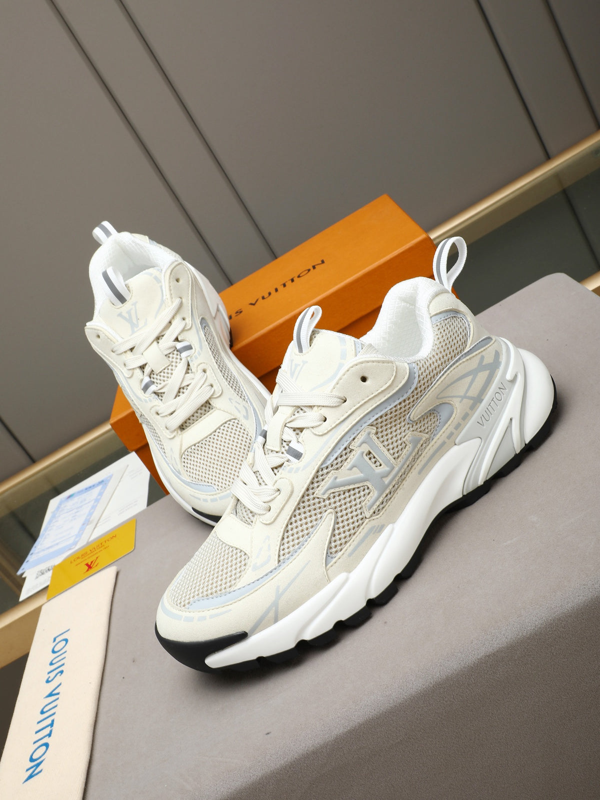 LV Runner Tatic Sneaker (White/Off-white and grey)