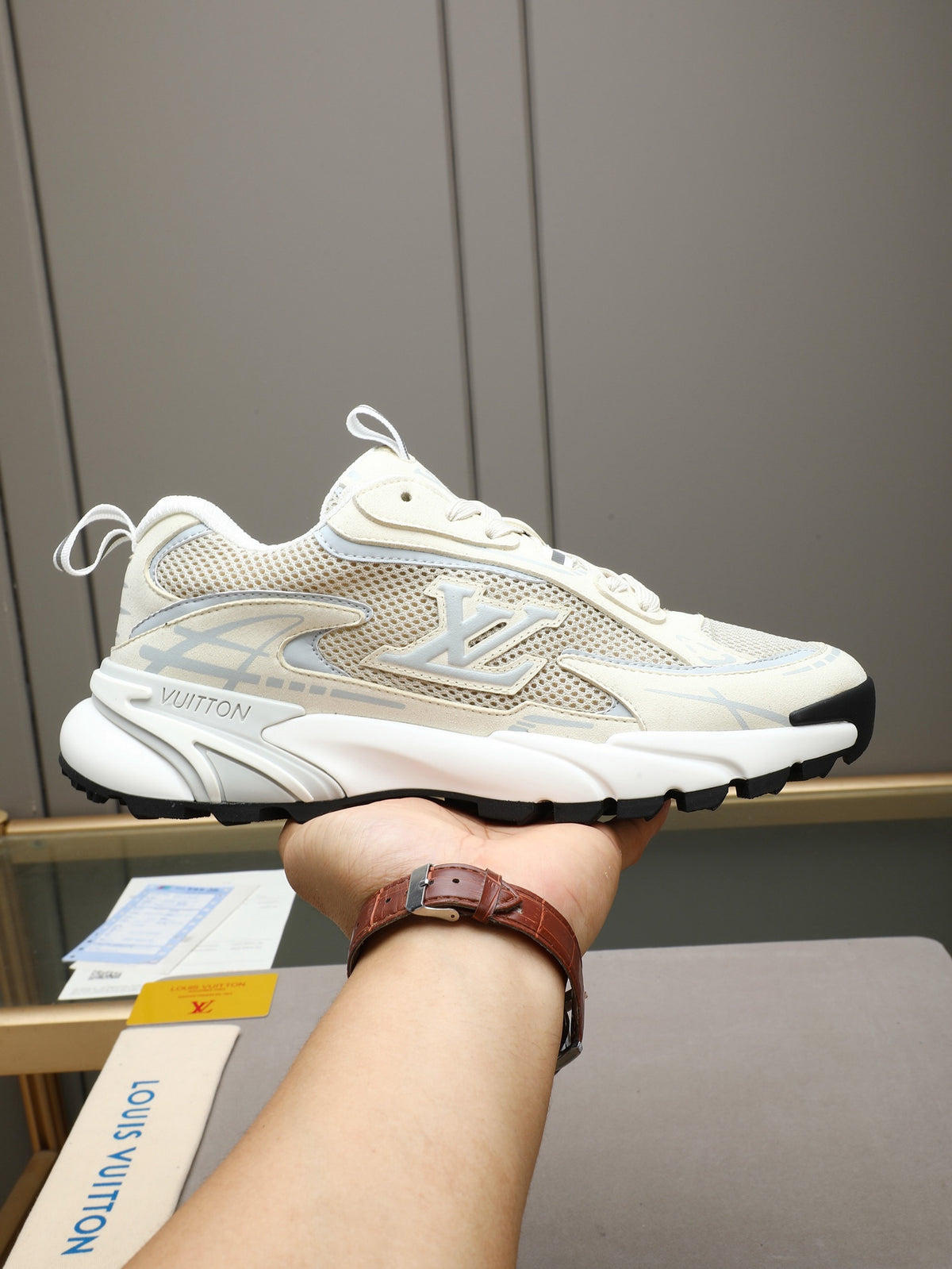 LV Runner Tatic Sneaker (White/Off-white and grey)