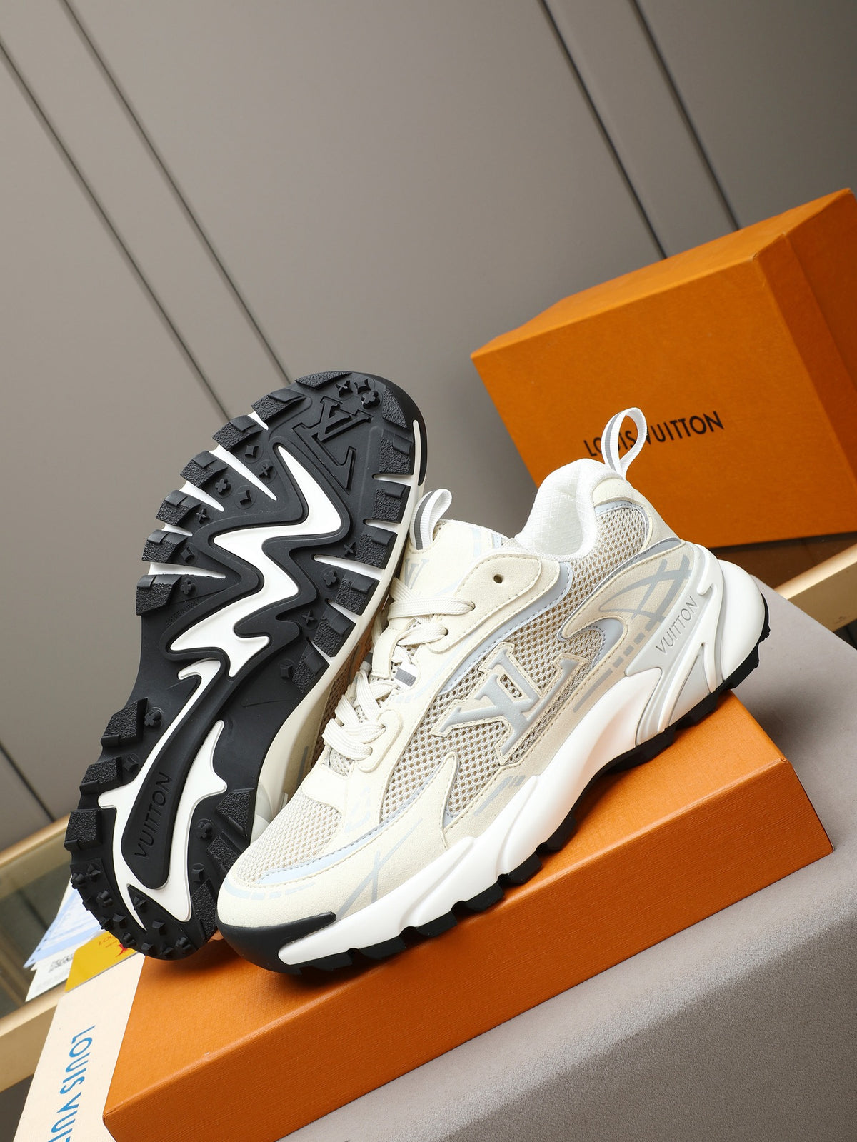 LV Runner Tatic Sneaker (White/Off-white and grey)