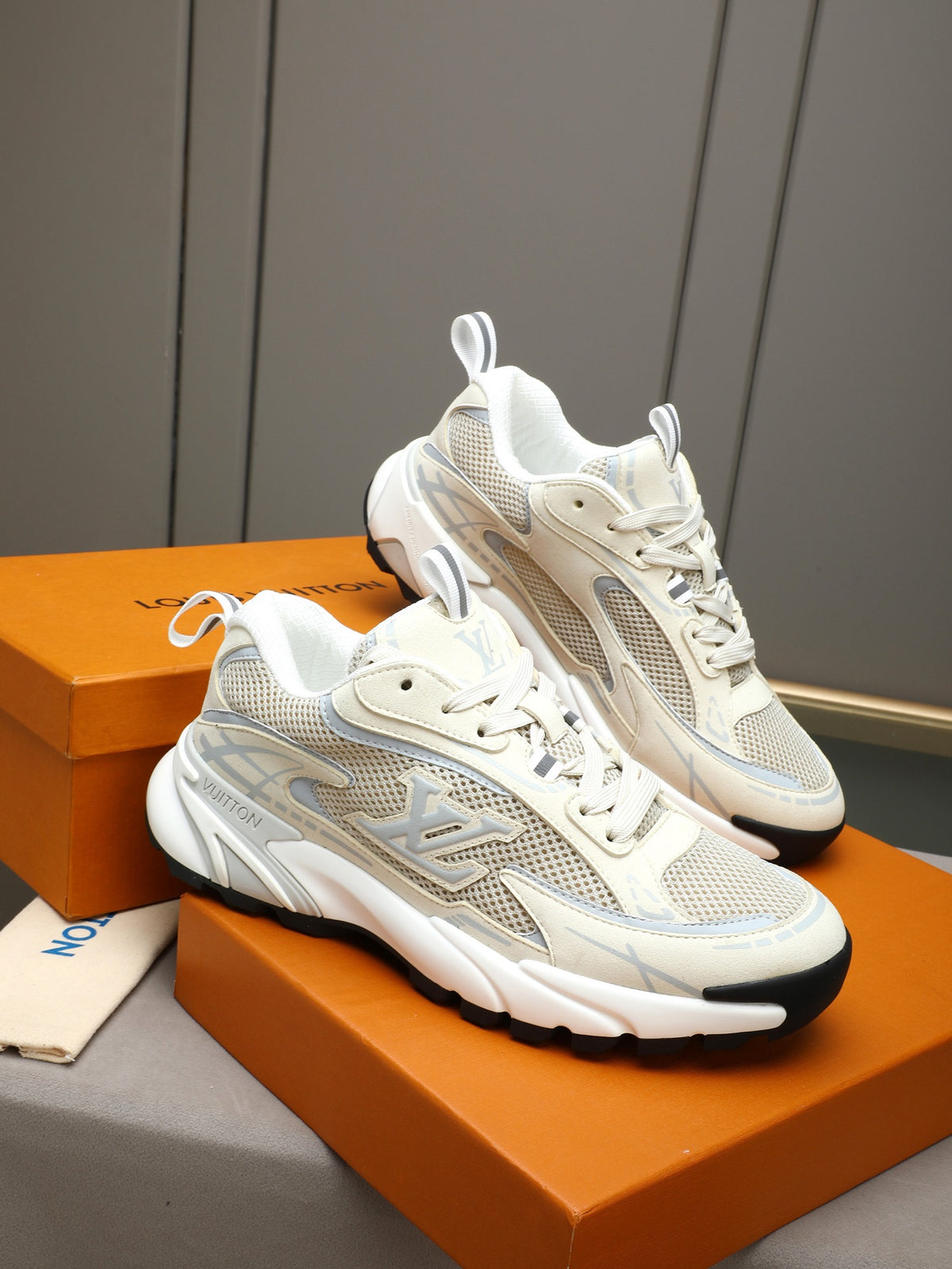 LV Runner Tatic Sneaker (White/Off-white and grey)