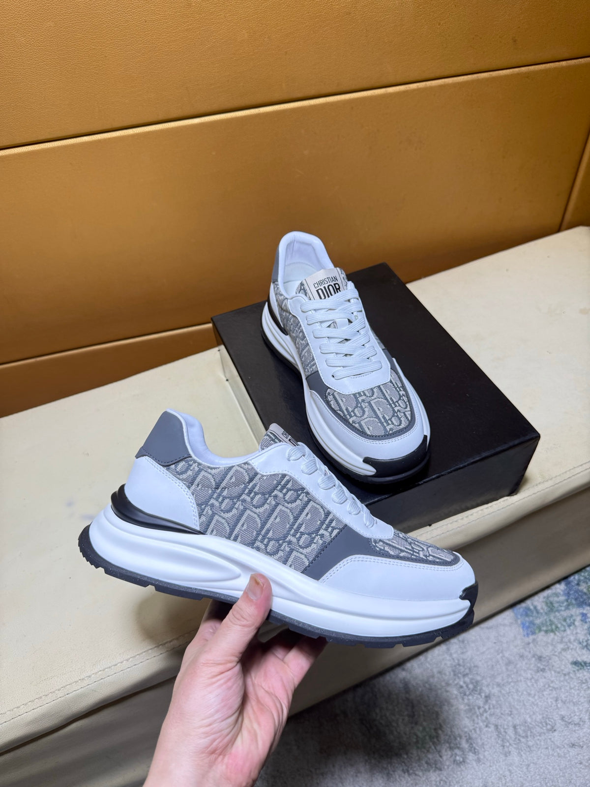 DIOR B57-STYLE OBLIQUE RUNNER – GREY / WHITE