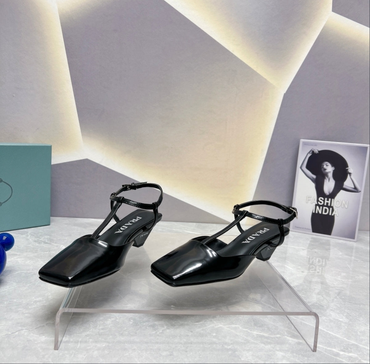 Prada Patent Square-Toe T-Strap Pumps