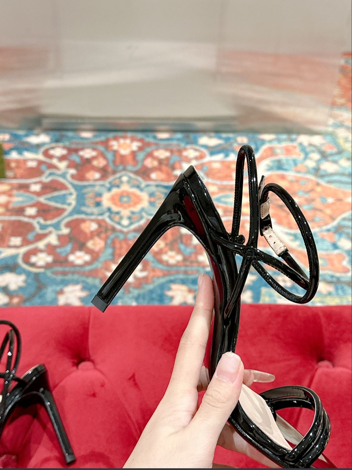 Gucci Black Patent Strappy High-Heel Sandal