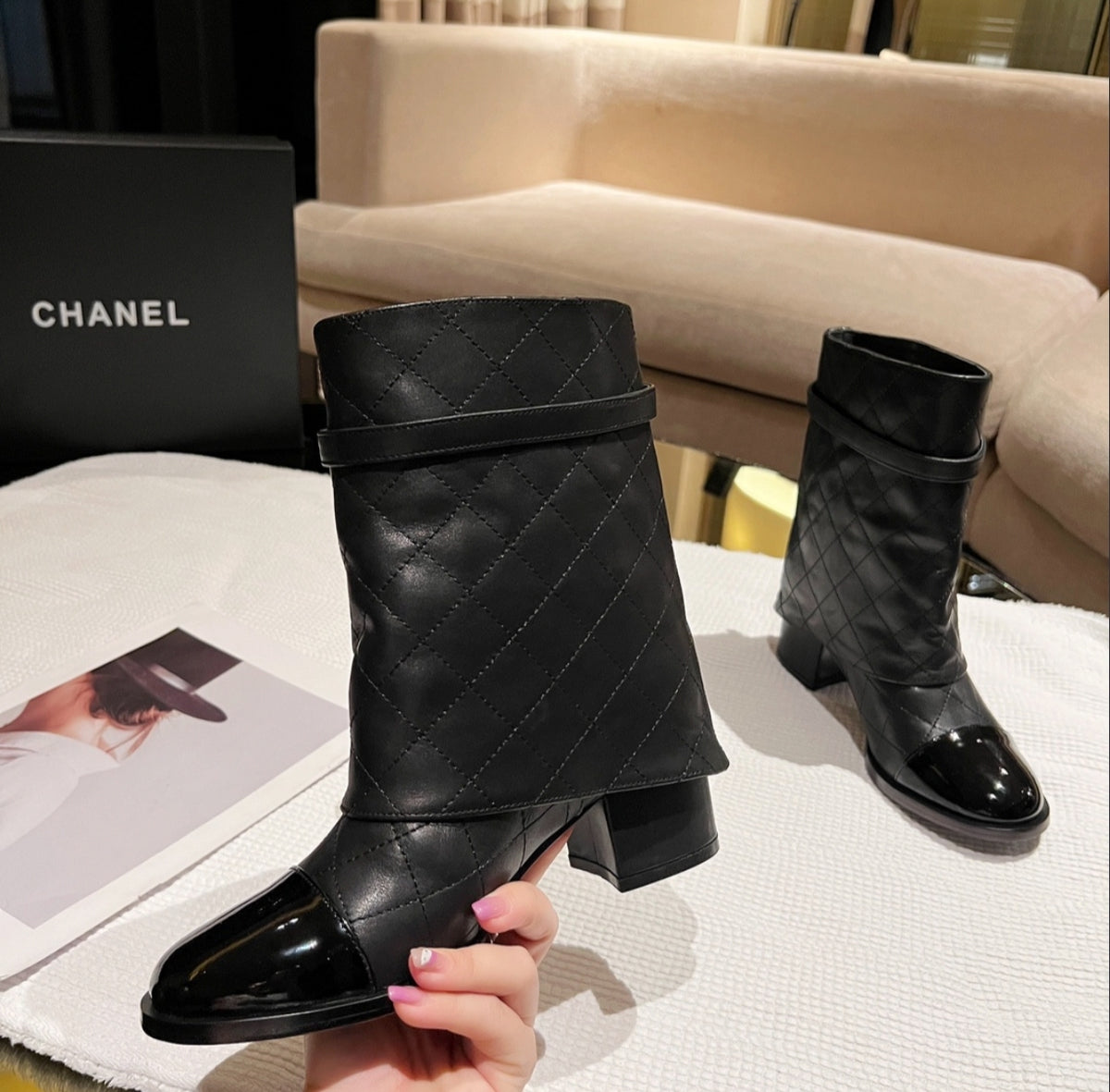 CHANEL QUILTED CAP-TOE ANKLE BOOTS – BLACK