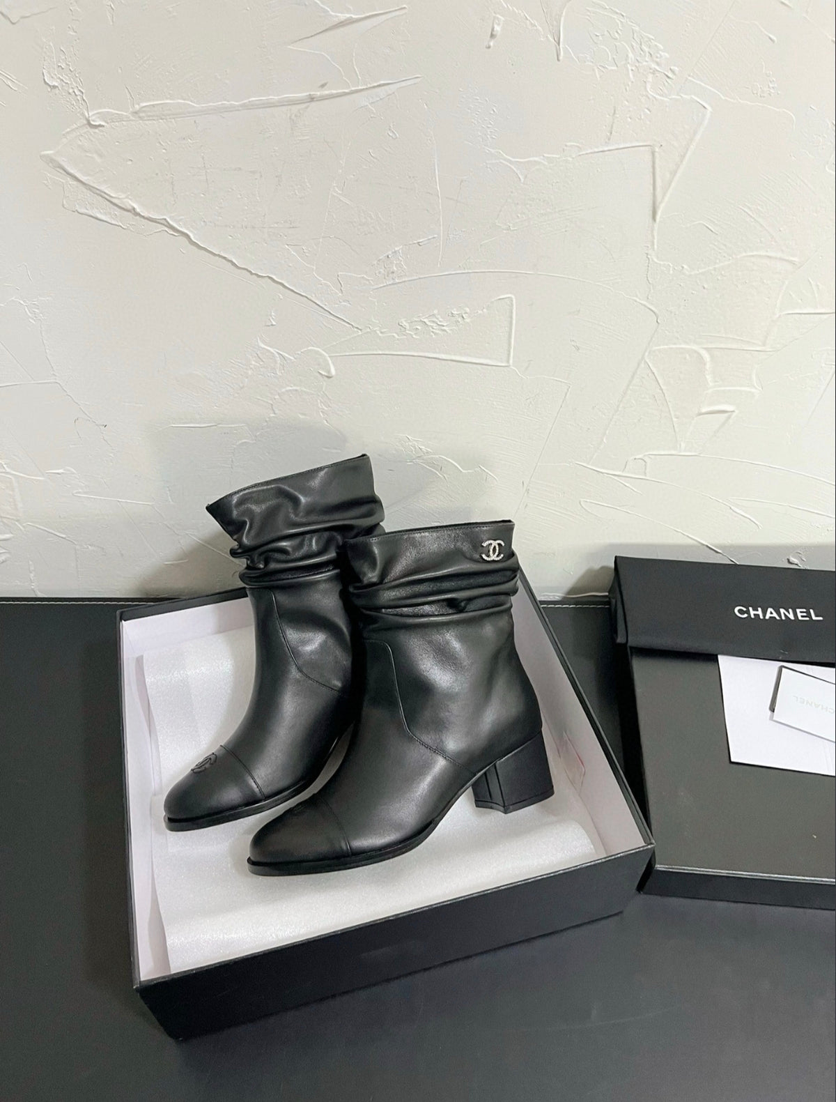 CHANEL CC SLOUCH ANKLE BOOTS – BLACK