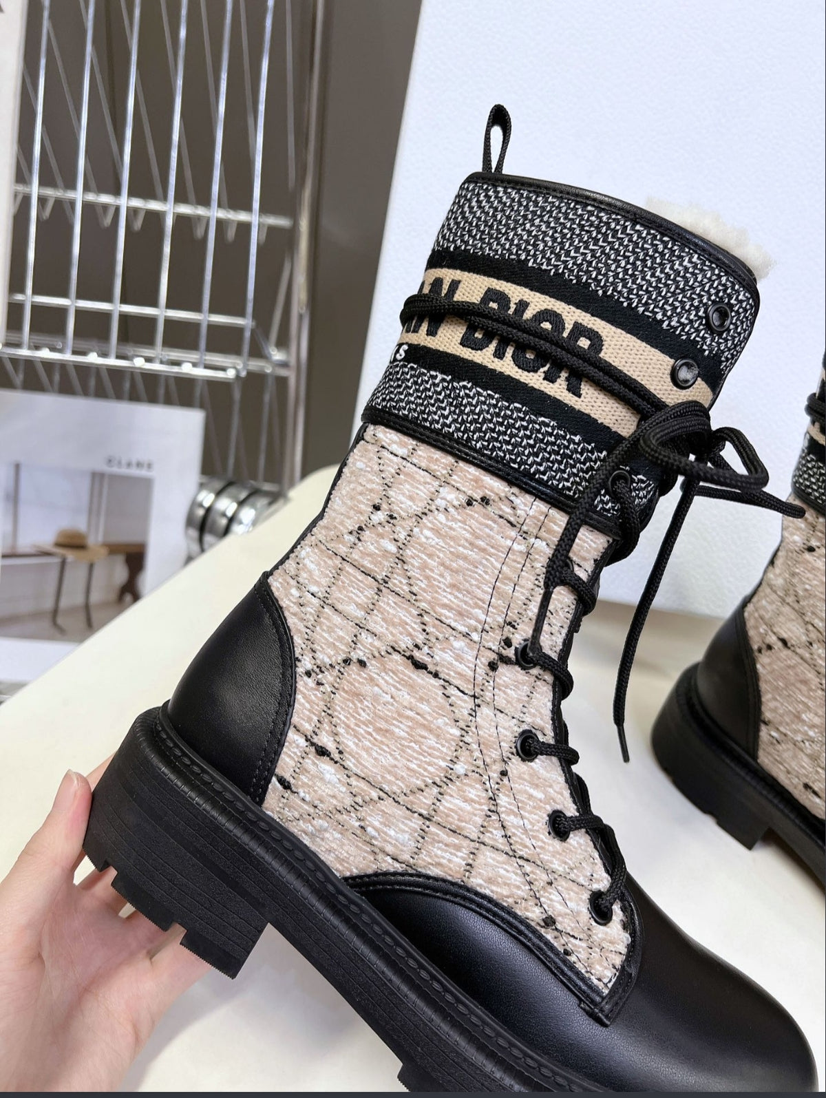 DIOR D-MAJOR BOOT – BEIGE/BLACK CANNAGE