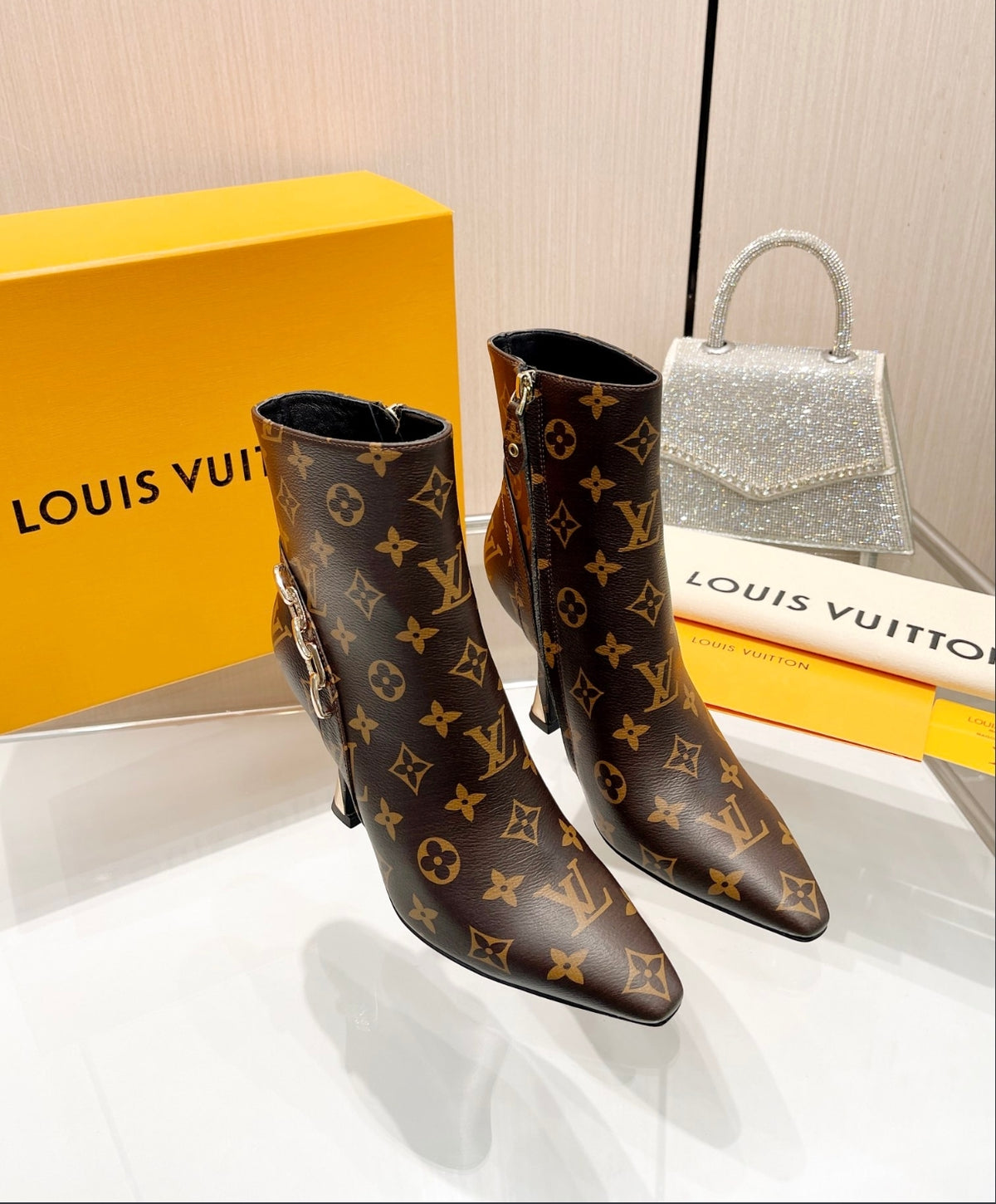 LOUIS VUITTON MONOGRAM POINTED-TOE ANKLE BOOTS