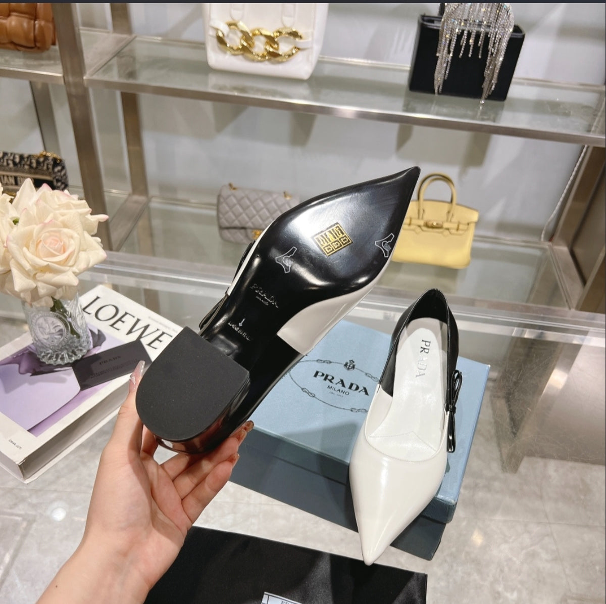 Prada Two-Tone Pointed-Toe Pumps