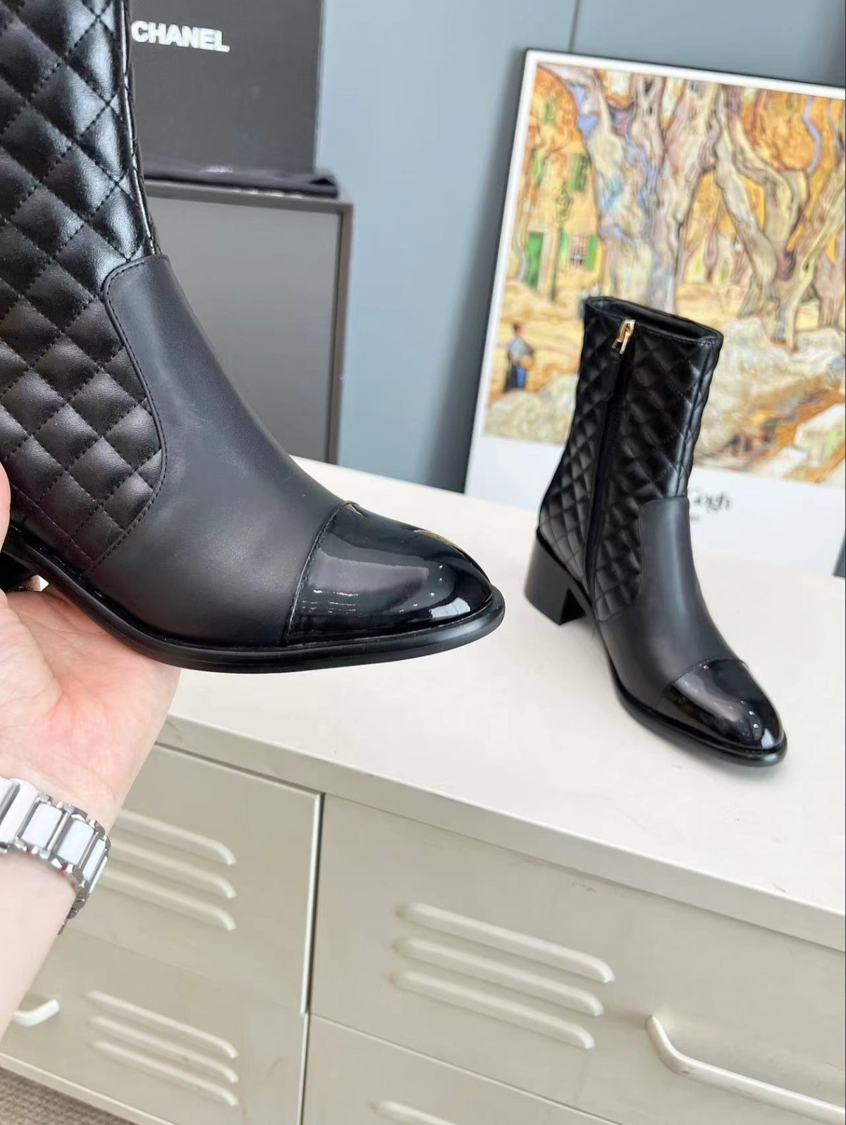 CHANEL QUILTED CAP-TOE MID-CALF BOOTS – BLACK