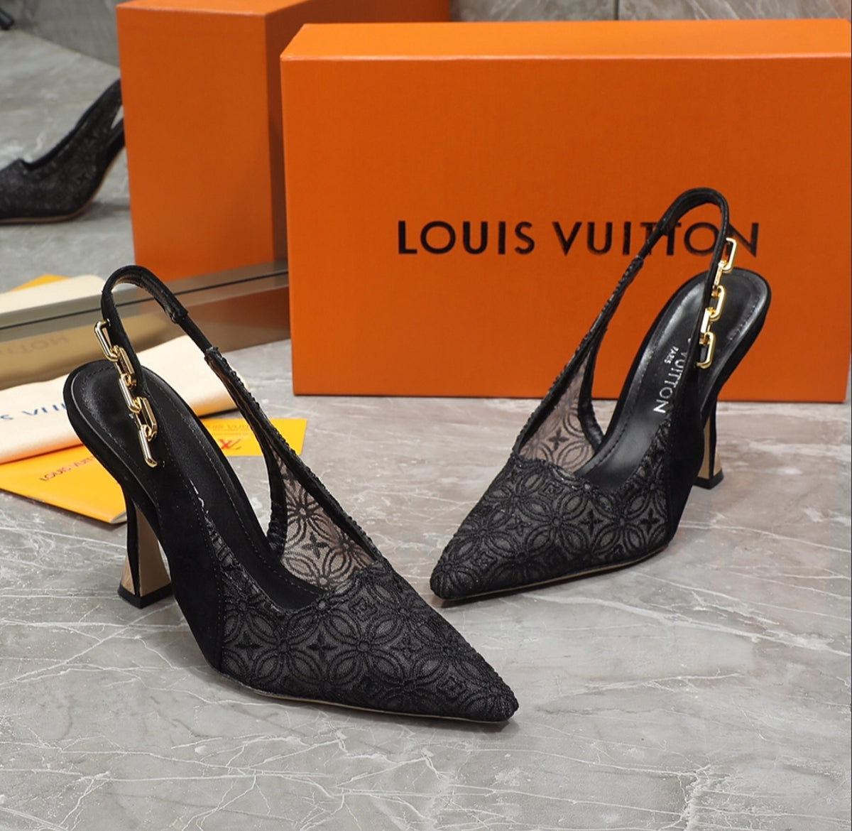 LOUIS VUITTON LACE SLINGBACK PUMPS