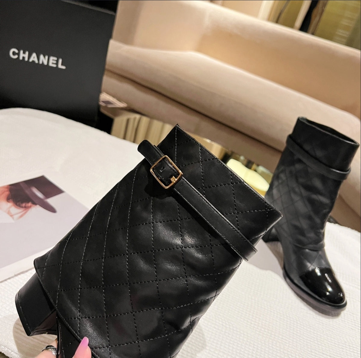 CHANEL QUILTED CAP-TOE ANKLE BOOTS – BLACK