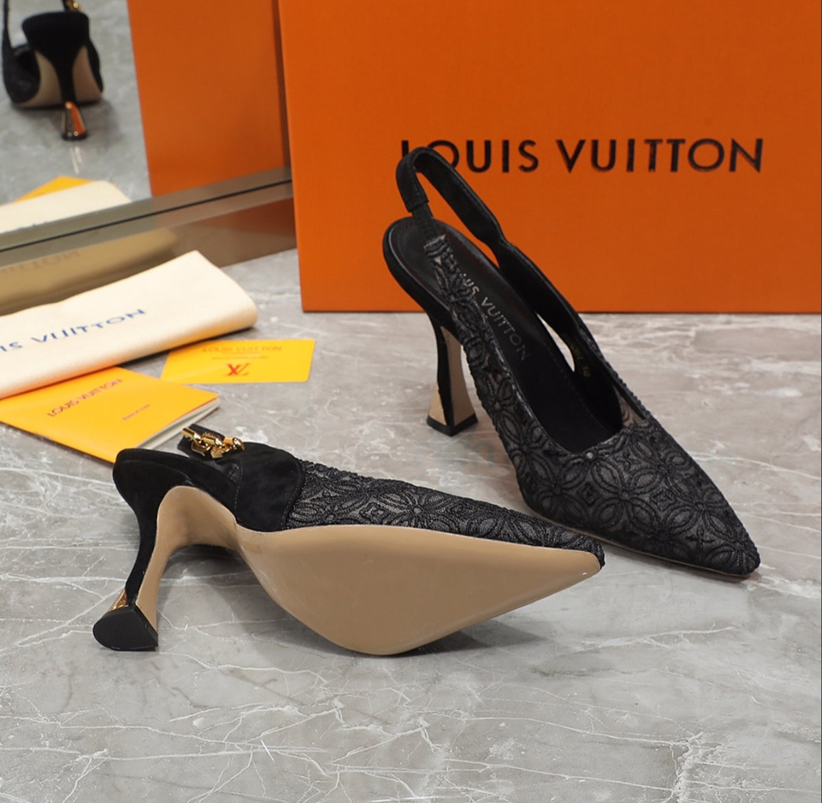 LOUIS VUITTON LACE SLINGBACK PUMPS