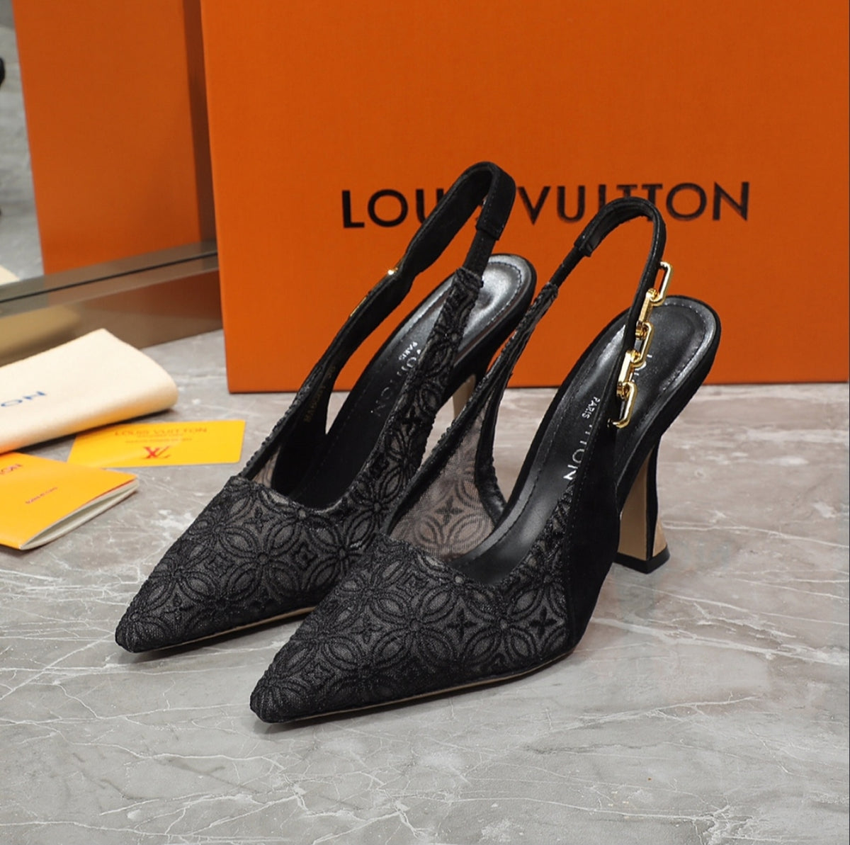 LOUIS VUITTON LACE SLINGBACK PUMPS