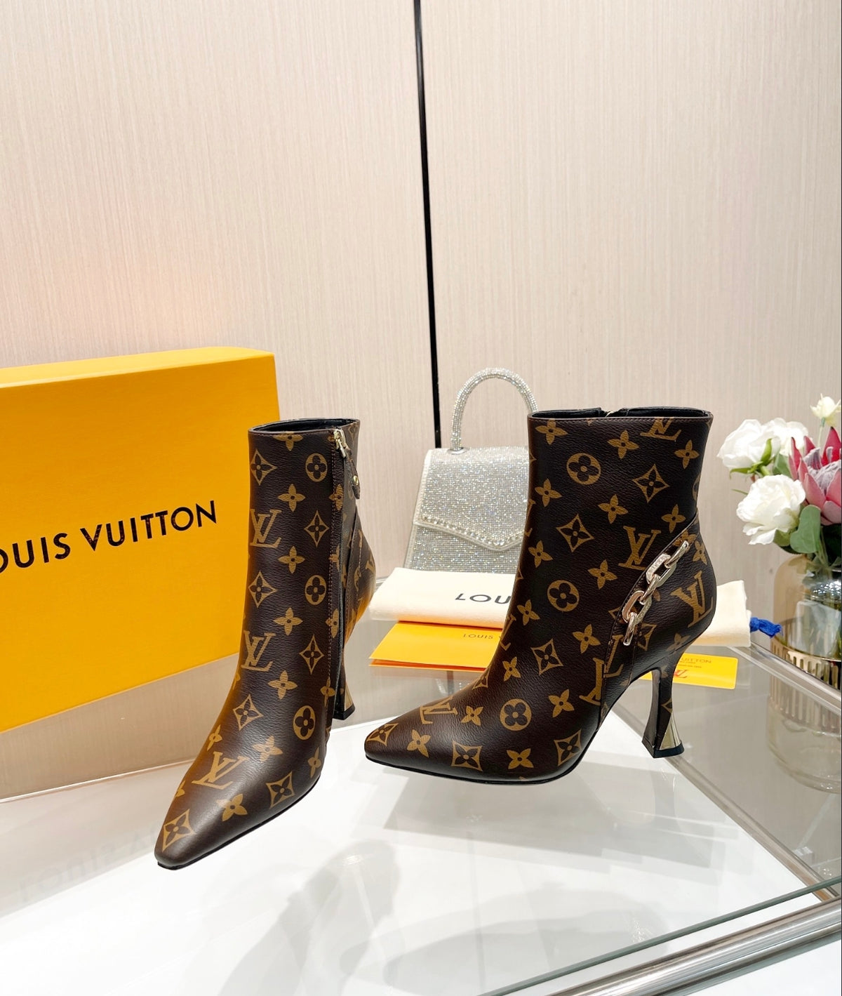 LOUIS VUITTON MONOGRAM POINTED-TOE ANKLE BOOTS