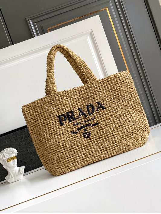 Bolsa Tote de Crochê Prada — Natural