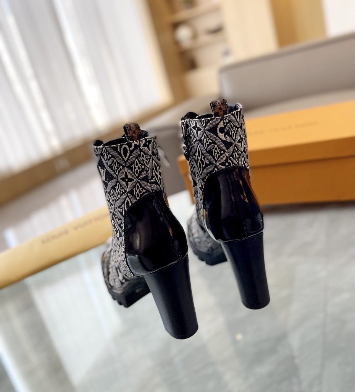 LOUIS VUITTON SINCE 1854 LACE-UP HEELED BOOTS – BLACK / GREY