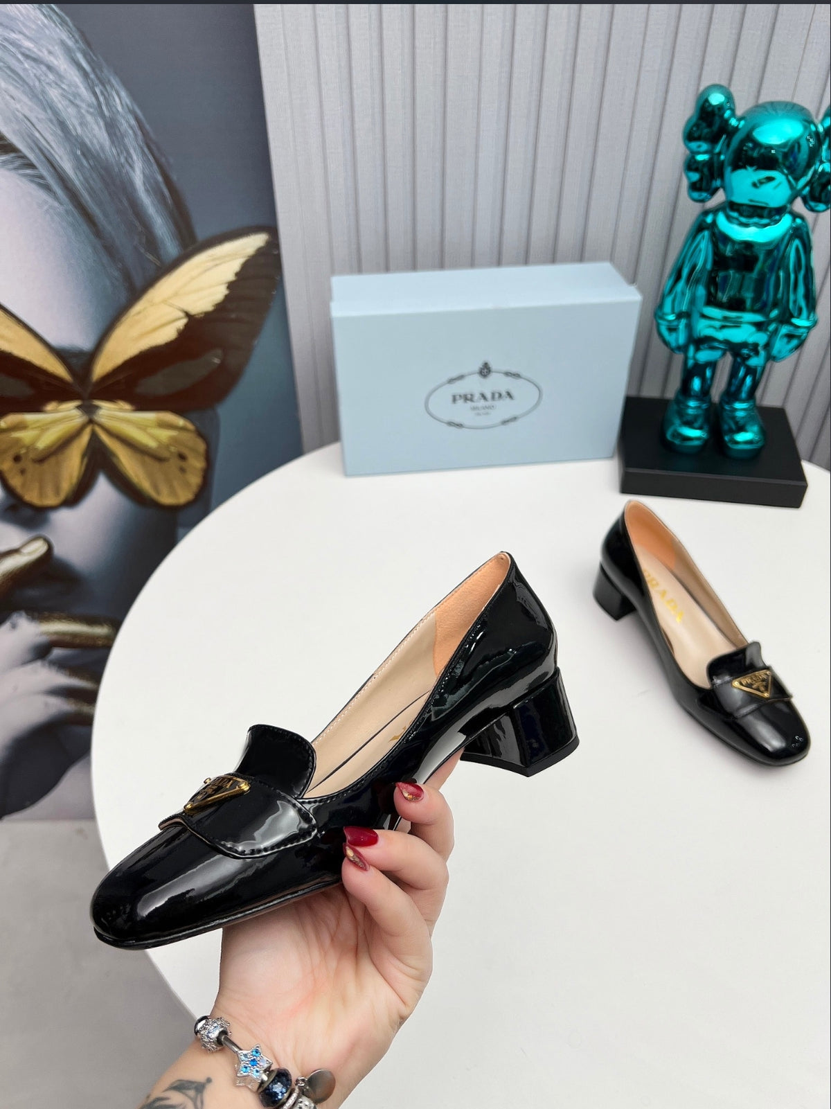 Prada Patent Leather Heeled Loafer Pumps