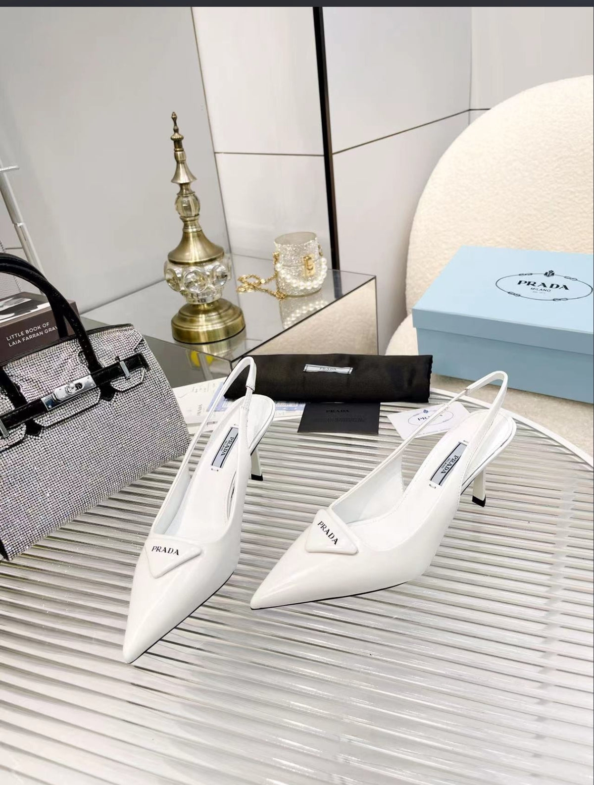 Prada Triangle Logo Slingback Pumps