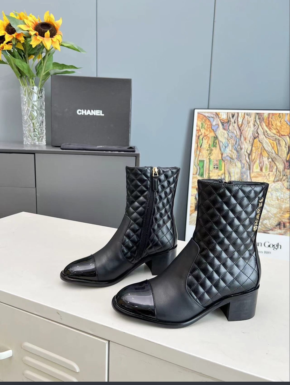 CHANEL QUILTED CAP-TOE MID-CALF BOOTS – BLACK