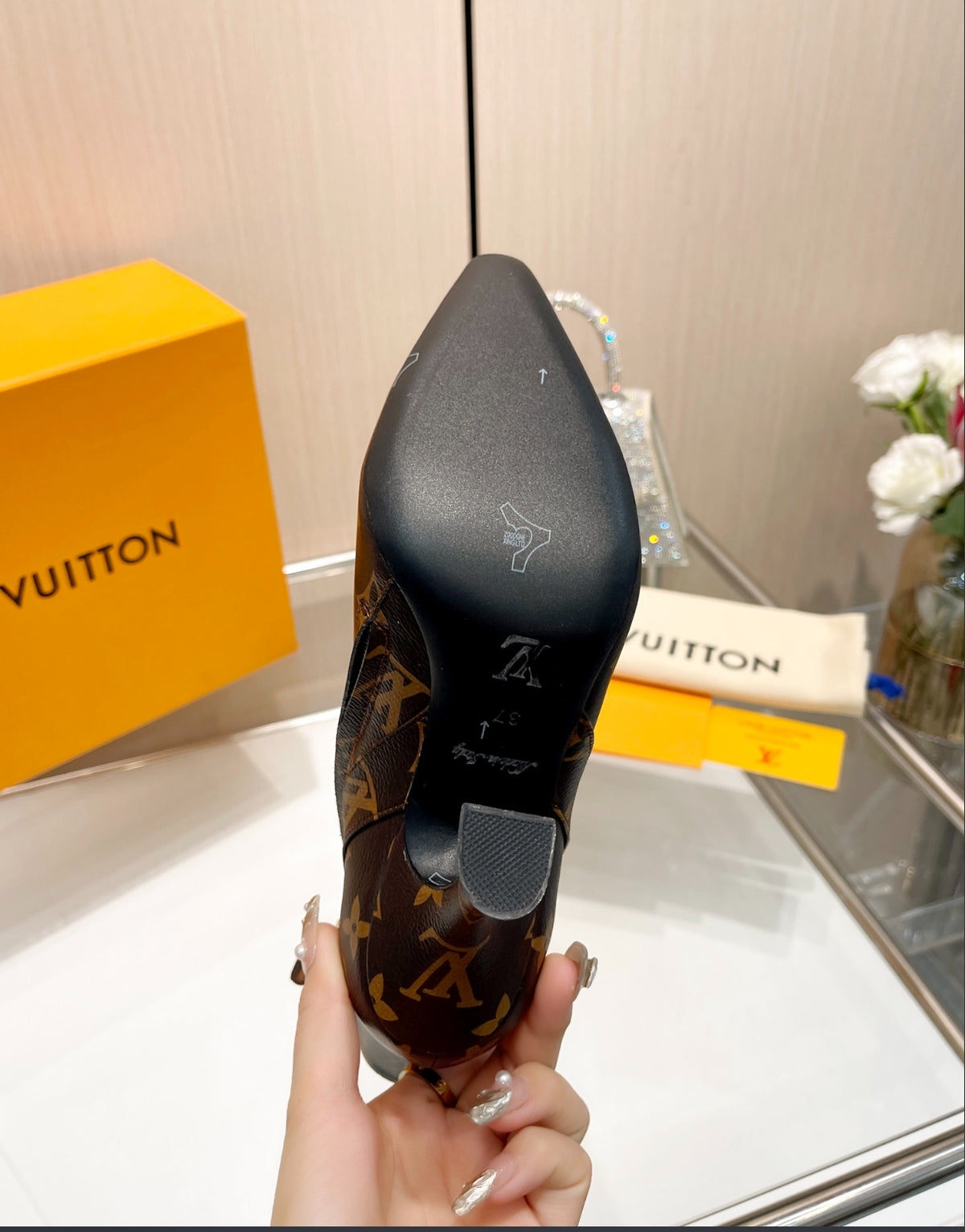 LOUIS VUITTON MONOGRAM POINTED-TOE ANKLE BOOTS