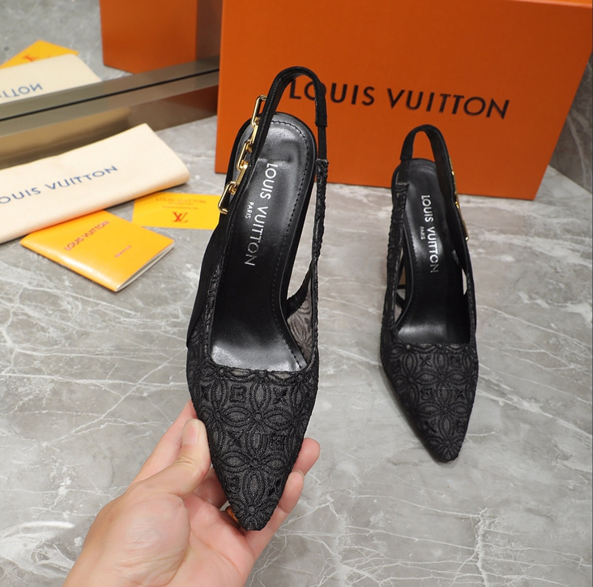 LOUIS VUITTON LACE SLINGBACK PUMPS