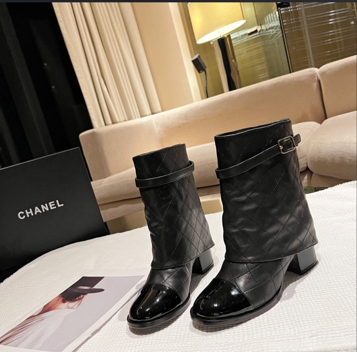 CHANEL QUILTED CAP-TOE ANKLE BOOTS – BLACK