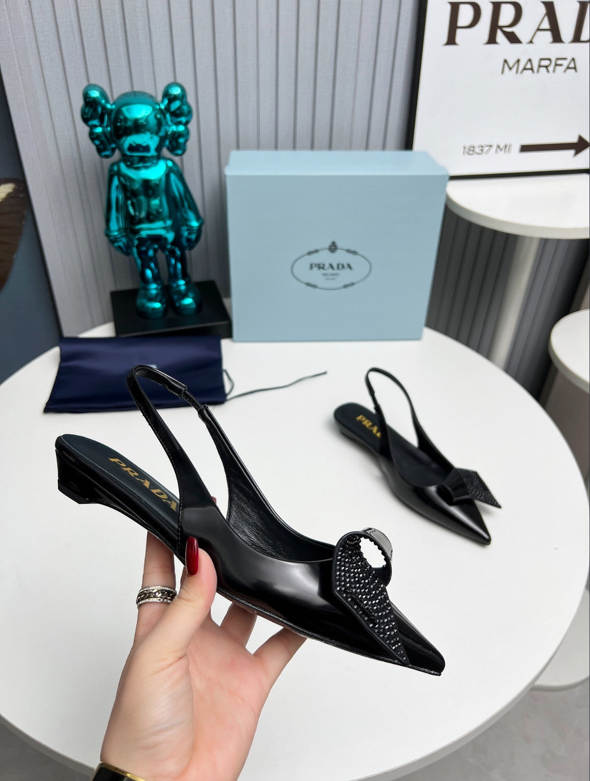 Prada 55mm Crystal-Embellished Slingback Pumps