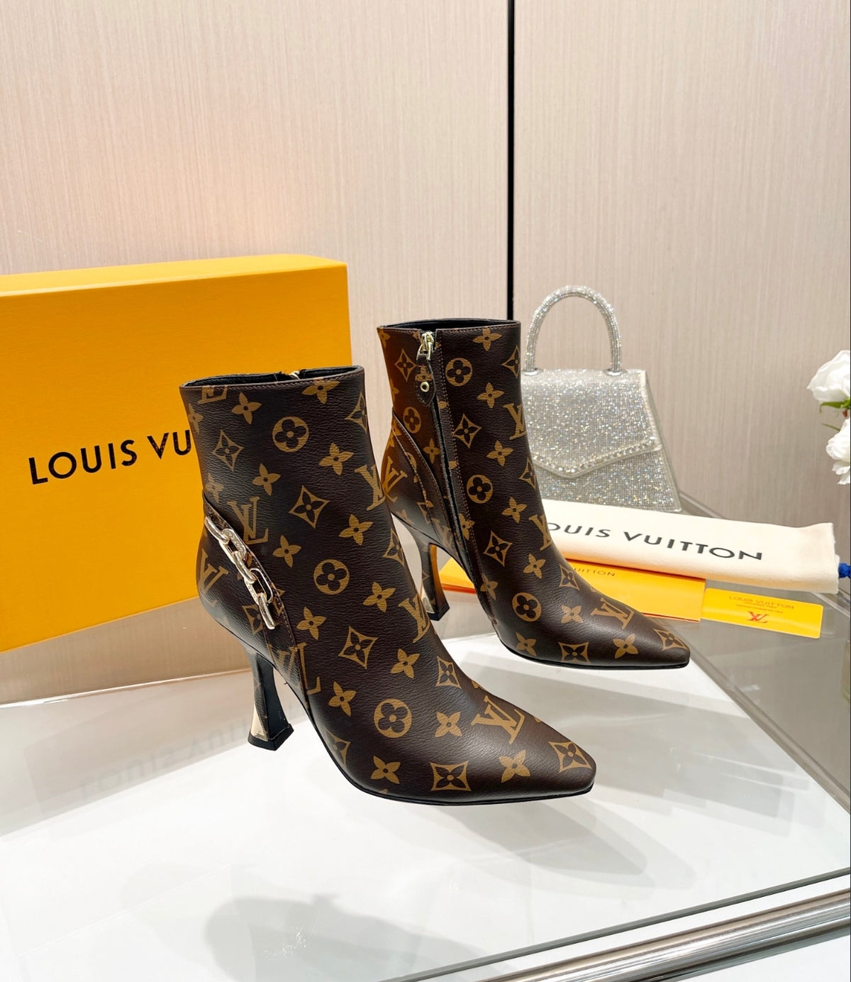 LOUIS VUITTON MONOGRAM POINTED-TOE ANKLE BOOTS